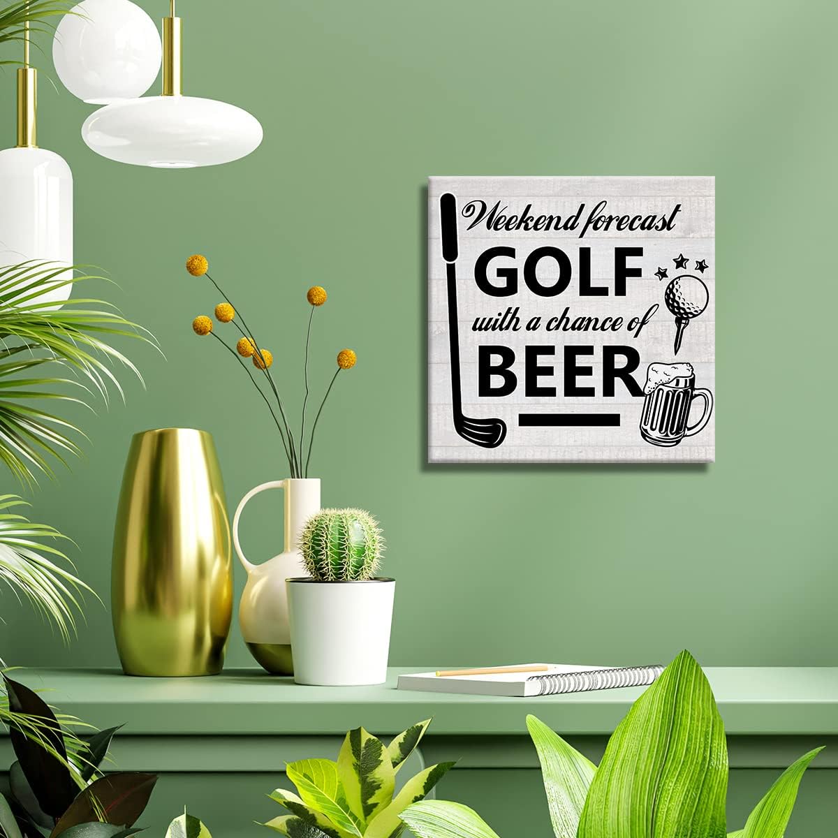 Weekend Forecast Golf Canvas Prints Wall Art Decor Desk Sign Golfing Poster Painting Framed Artwork 8 x 8 Inch Rustic Home Office Shelf Wall Decoration Gift for Golf Lover Golfer (Pack of 2)