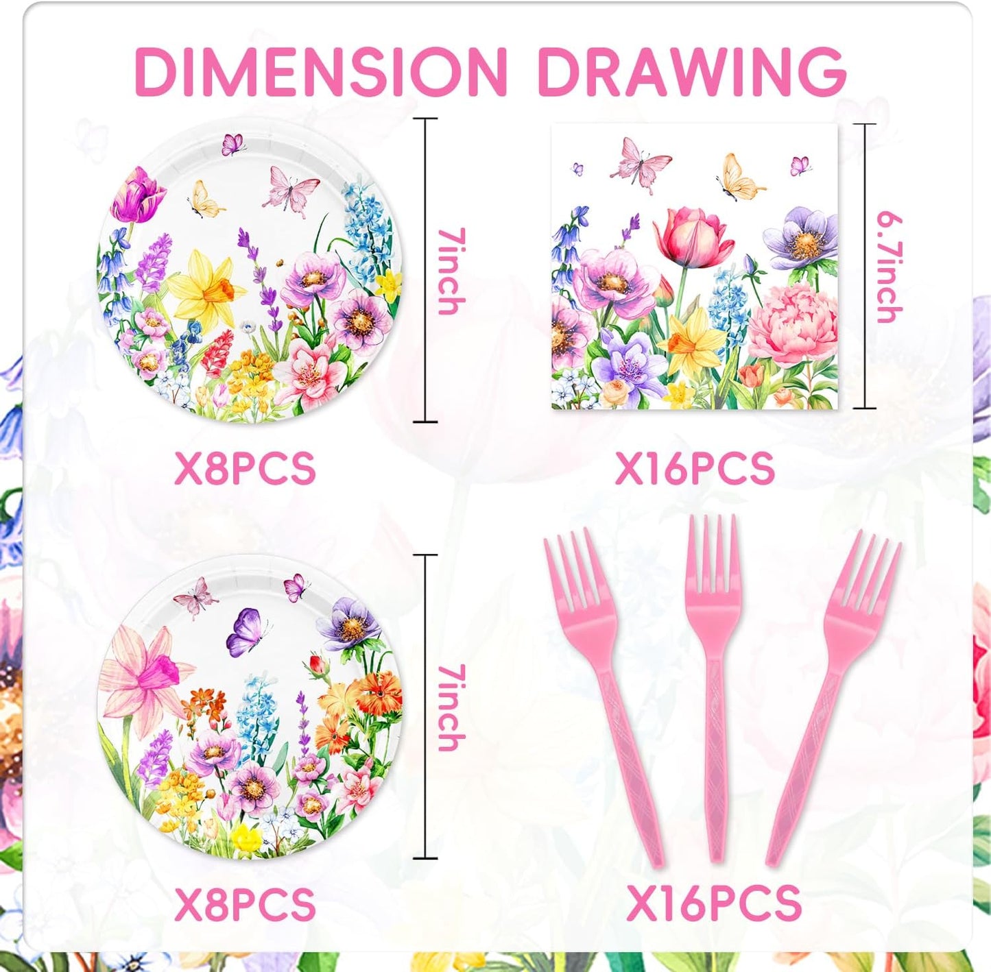 48Pcs Wildflower Party Decorations Disposable Vintage Floral Plates Napkins Forks Supplies for Birthday Decor Serves 16 Wildflower Baby Shower Decorations