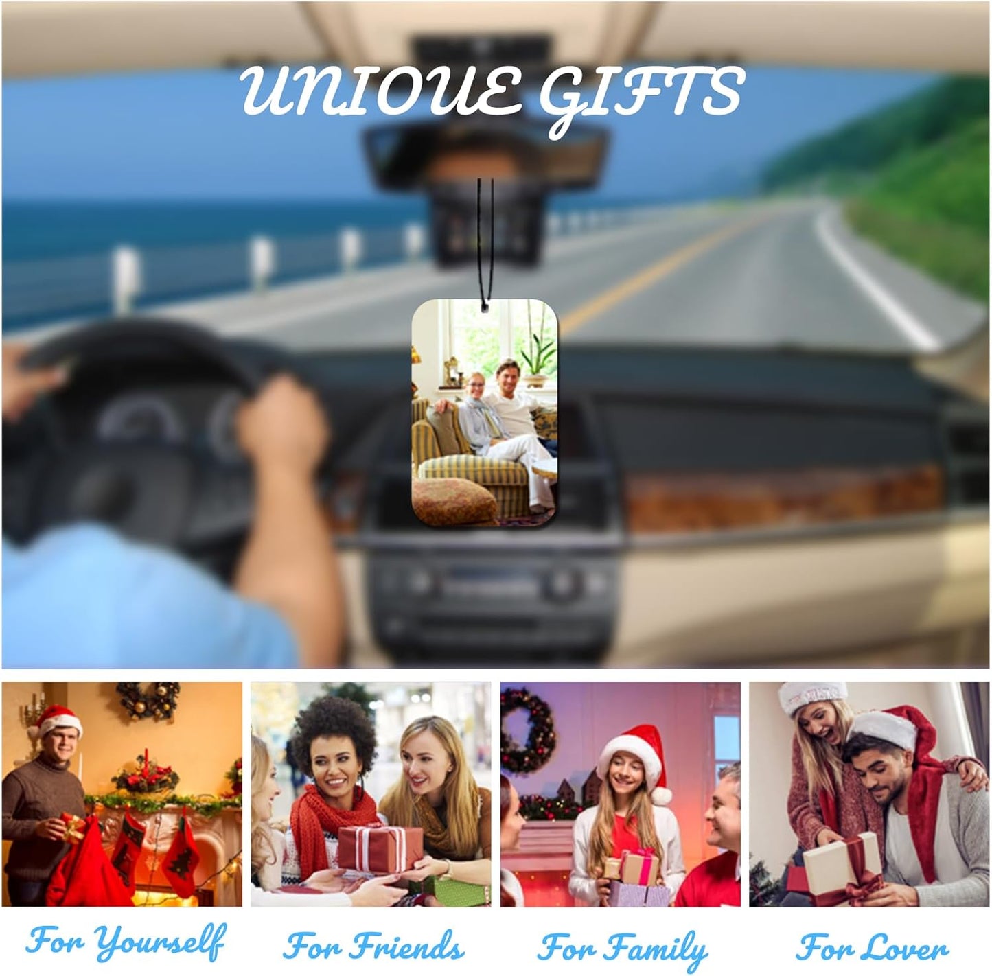 Personalized Photo Car Air Freshener – Custom Double-Sided Print – Fresh Linen Scent – Eco-Friendly, Long-Lasting Fragrance – Unique Gift for Family, Friends, Lovers (Rectangle), White