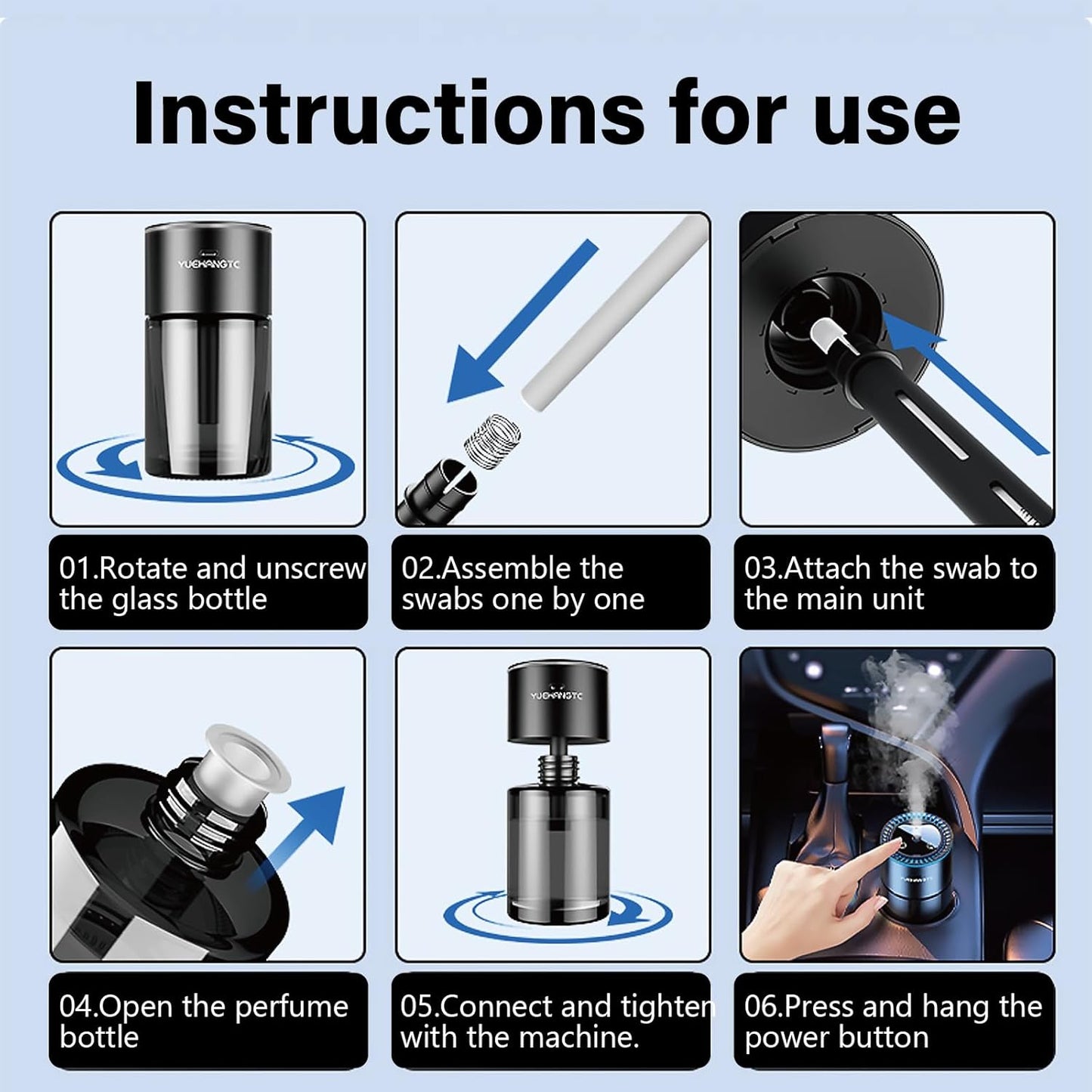 Smart Car Air Freshener for Men, Car Diffuser with 180ml Large Volume for 7 Months, Auto On/Off & 3 Adjustable Modes, RGB Music Syncing Light, Perfect for car, Bedroom and Office (Ocean)