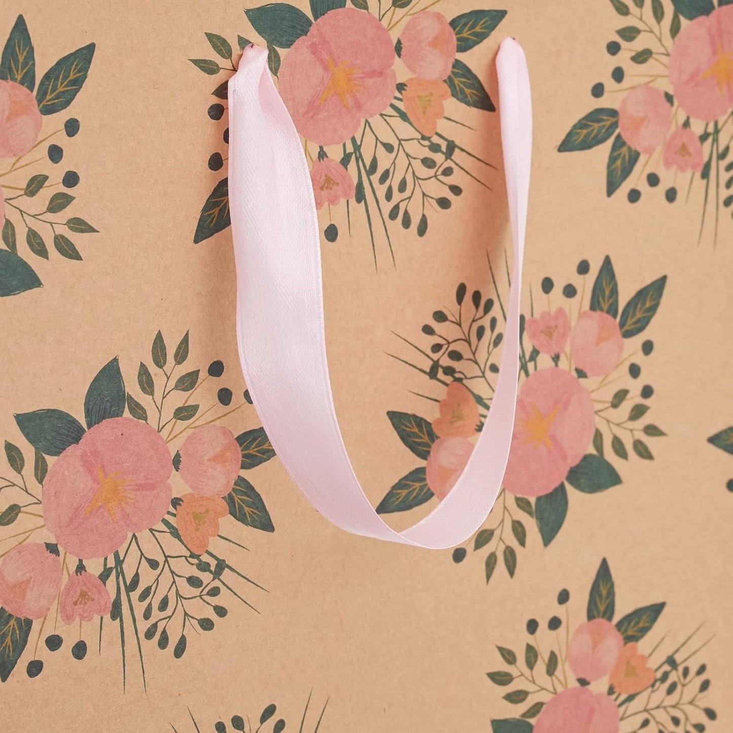 Juvale Floral Gift Bags - 8 x 4 x 9 in - Pink Ribbon Handles - Durable Paper with Reinforced Bottom - For Party Favors & Return Gift Bags