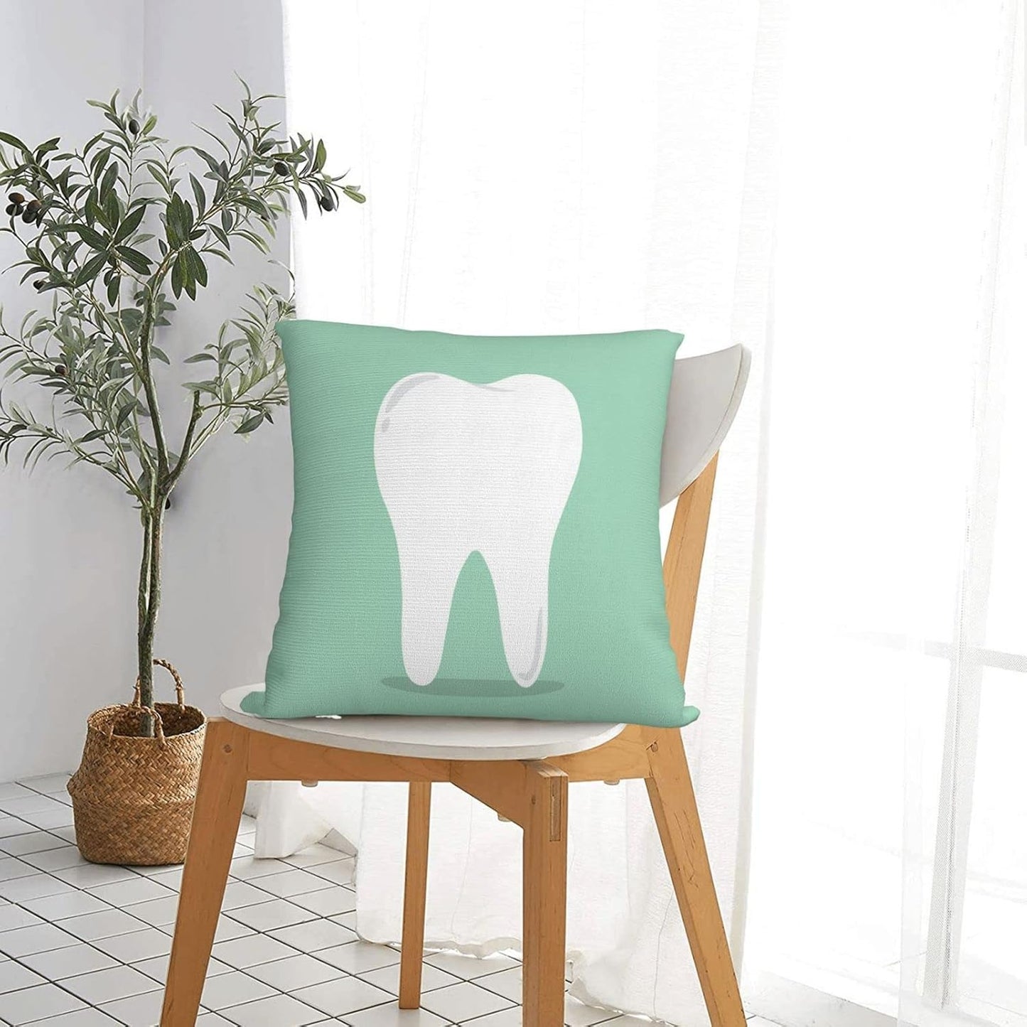 Tooth Throw Pillow Covers 18x18 Inch Farmhouse Home Room Decor for Bedroom Living Room Sofa Car Cushion Pillow Case Teeth Dental Dentist, Set of 2
