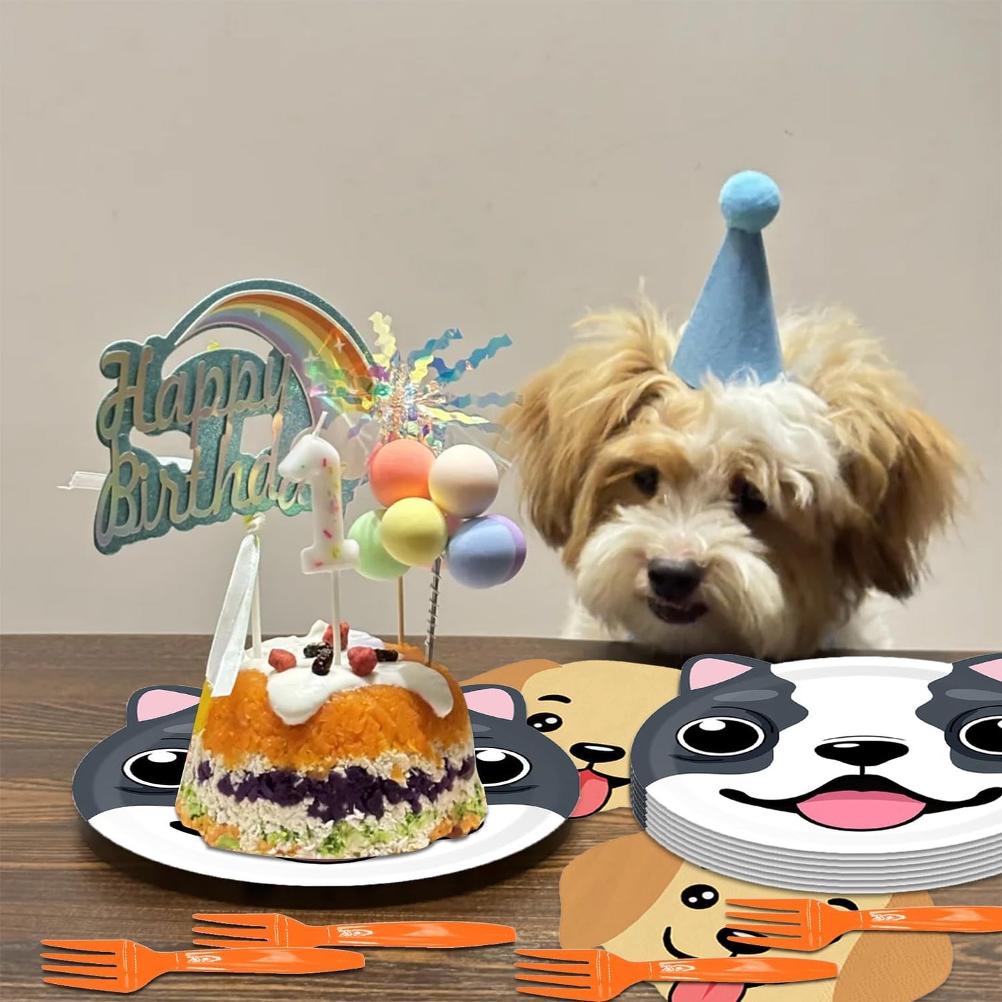 48Pcs Dog Birthday Decorations Disposable Paper Plates and Napkins Forks Set for Pet Puppy Baby Shower Party Supplies Dog Party Decorations Serves 16