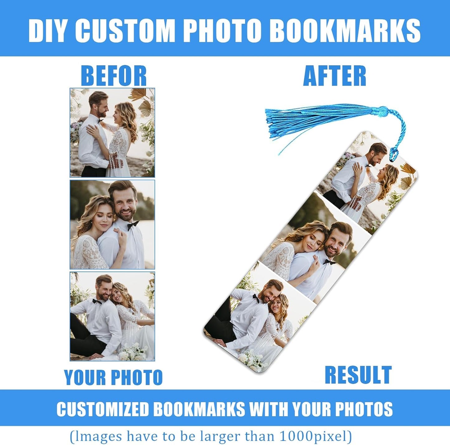 Custom Metal Bookmark, Personalized Double-Sided Bookmark with Text & Photo, Customizd Book Mark with Tassel for Book Lovers Women Men Birthday Christmas Anniversary Present
