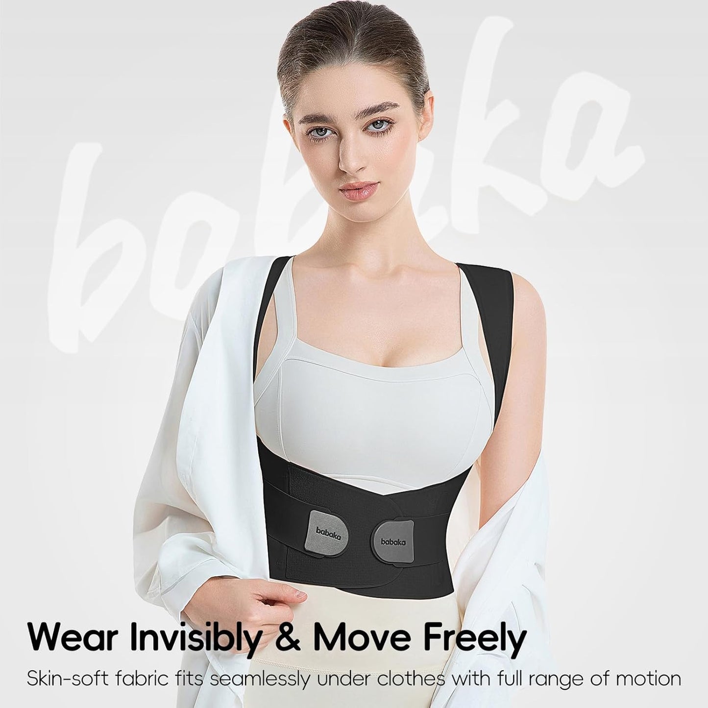 babaka Posture Corrector for Women, Invisible Lightweight Adjustable Back Brace for Upper and Lower Back Pain Relief, Hunchback, Hump, Scoliosis, Thoracic, Spine Corrector Under Clothes (Black, Small)