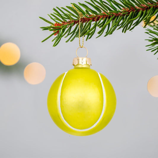 2.36” Christmas Tennis Ball Glass Blown Ornament, 2025 Hand-Painted Sports Ball Decoration for Xmas Tree Holiday Decor Gifts