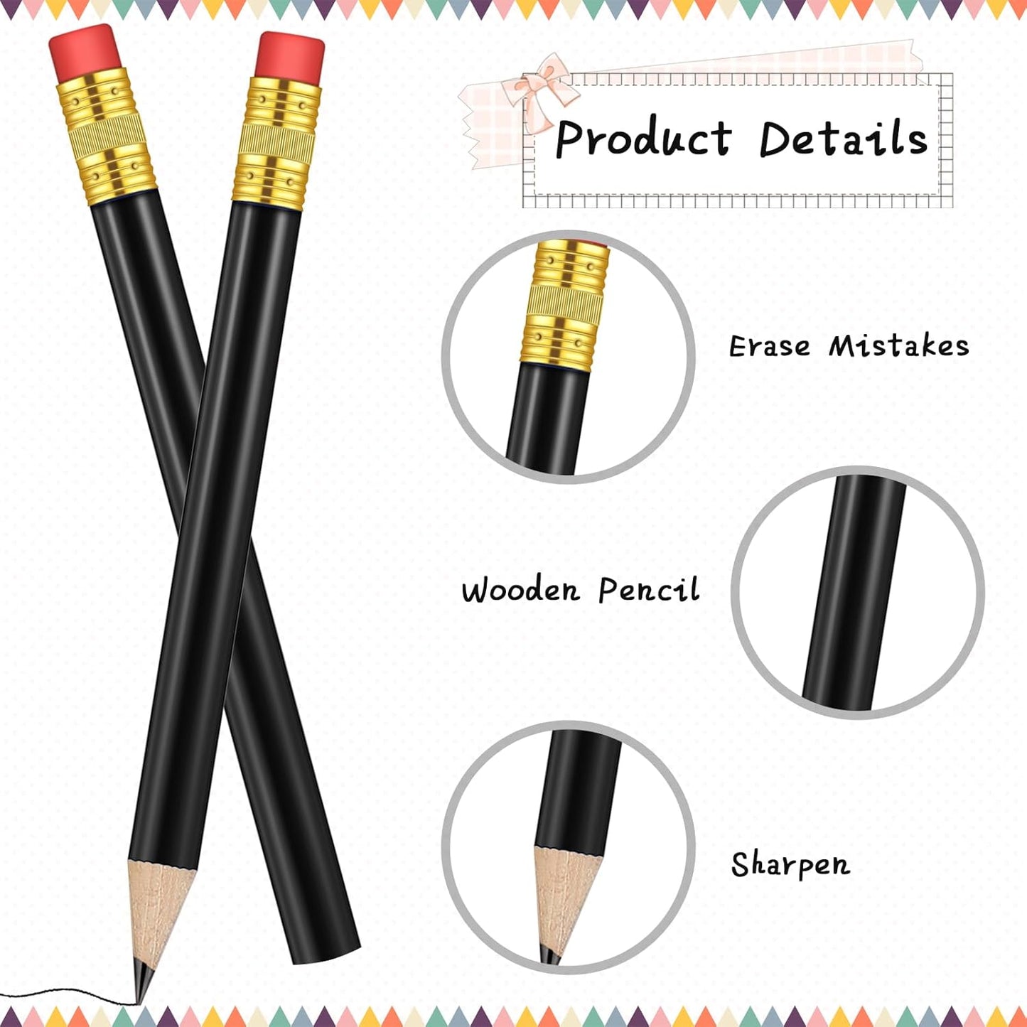 Outus 144 Pcs Mini Golf Pencils Bulk Half Pencils with Eraser #2 HB Pre Sharpened for Party Favors Office Supplies 4 Inch(Black)