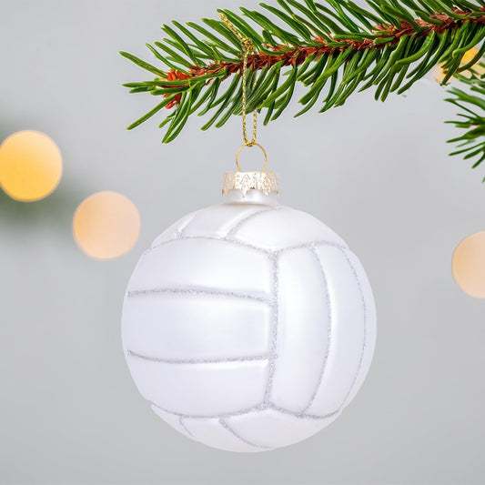 3.15” Christmas Volleyball Glass Blown Ornament, 2025 Hand-Painted Sports Ball Decoration for Xmas Tree Holiday Decor Gifts