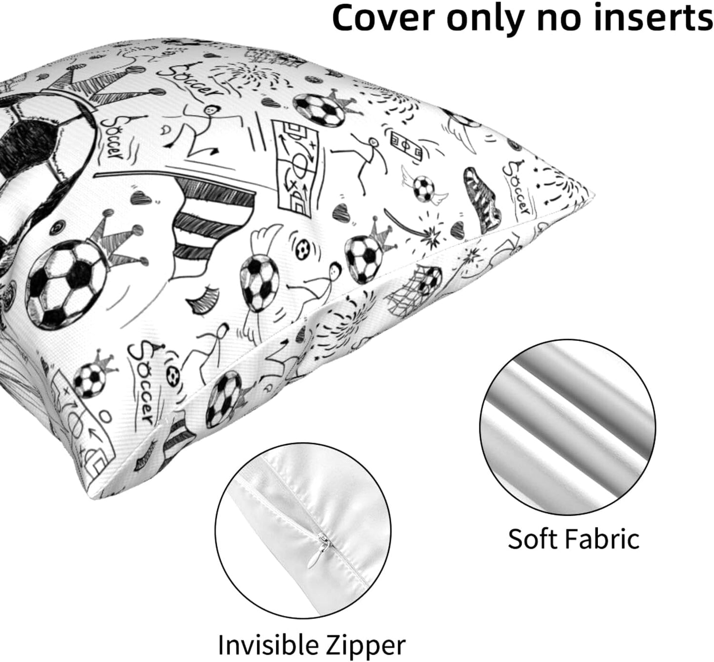 Soccer Ball Throw Pillow Covers 18x18 Inch Football Sports Decor Theme Pillowcase Gifts for Boys Men Kids Teen Home Sofa Bed Decorative Pillow Case Soccer Bedroom Decor(Cover Only)