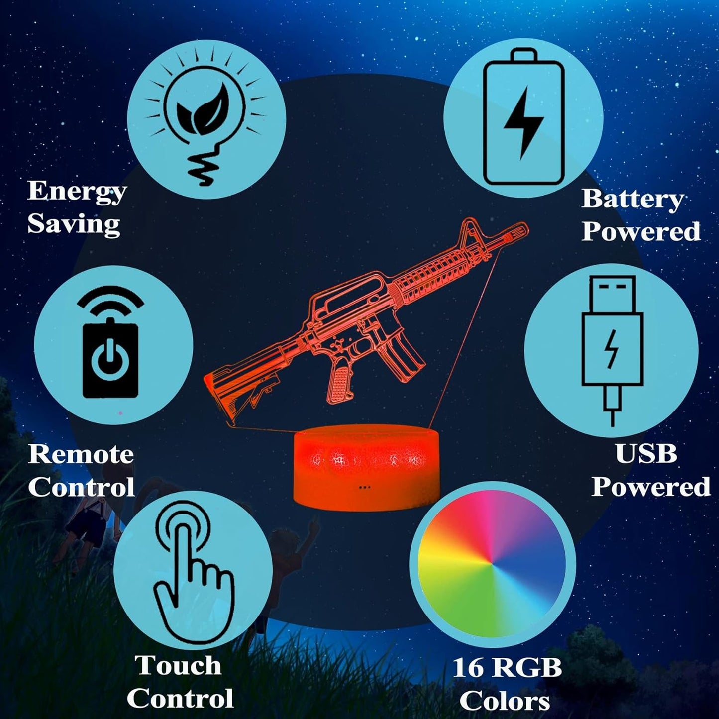 M4A1 Night Light, M4A1 Model Gifts, 3D Illusion Lamp with 16 Colors Changing, Remote Control and Dimmable, Game Living Room Decoration, Holiday Xmas Gifts