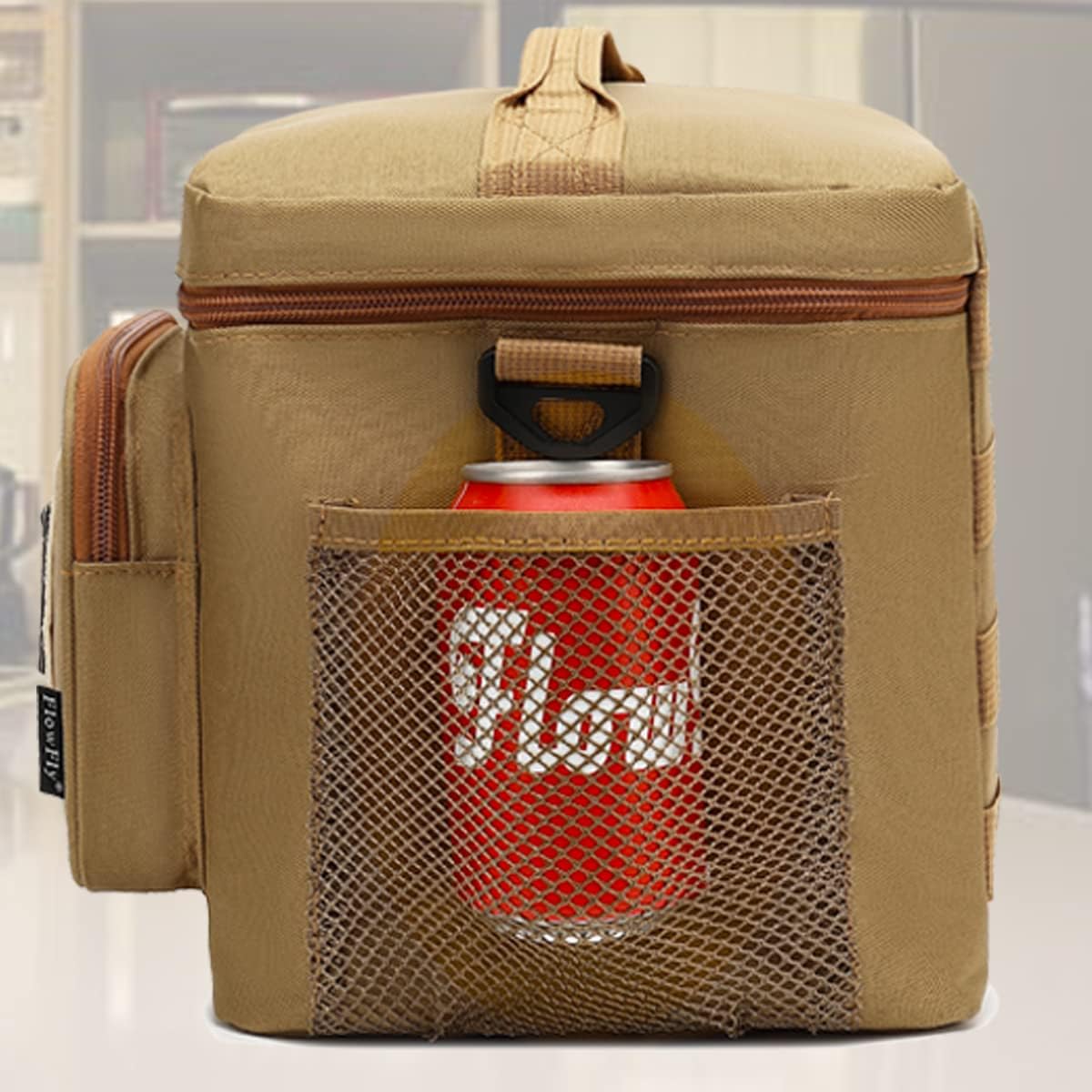 FlowFly Lunch Bag, Insulated Cooler, Thermal Lunch Box Tote with MOLLE/PALS Webbing, Adjustable Padded Shoulder Strap, for Tactical Men Women Adults and Boys Girls Kids (Brown, Large)