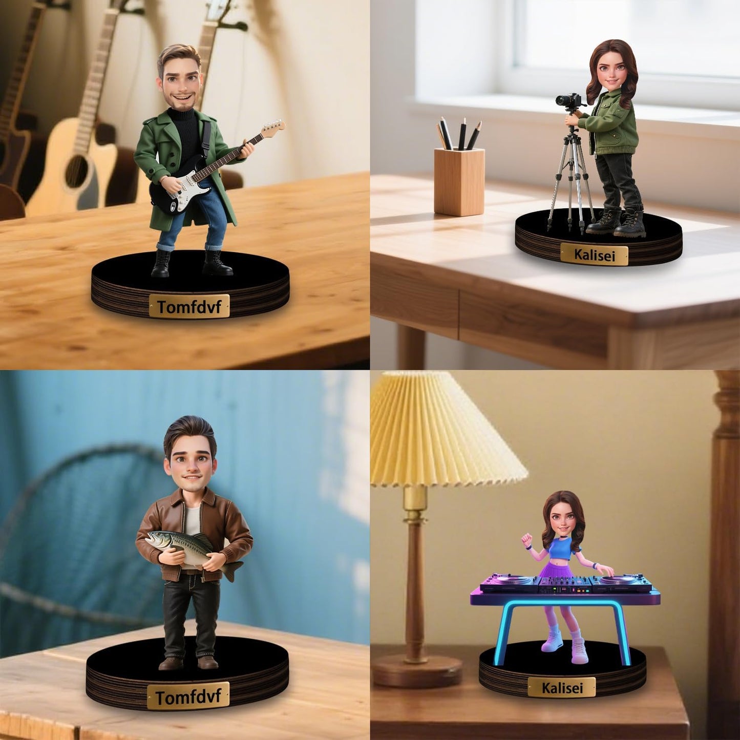 Personalized Cartoon Face Photo Guitar Desktop Ornament Custom Name Funny Acrylic Desk Decor Gift For Man Music Lover Birthday Xmas Anniversary (style 20)