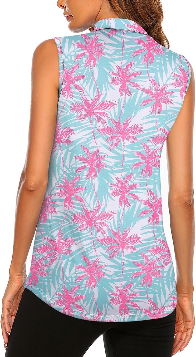 Koscacy Women's Sleeveless Golf Tennis Polo Shirts Zip Up Dry Fit Workout Tank Tops Athletic Shirt