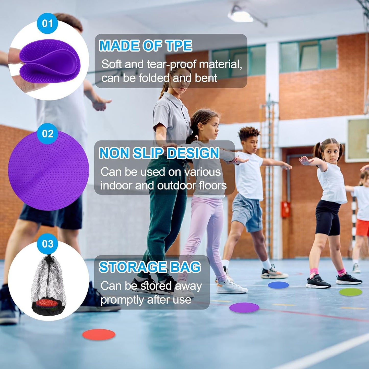 PATIKIL 4 Inch Poly Spot Markers, 24Pcs Non Slip Rubber Floor Dots with Storage Bag Flat Agility Cones for Sports Training Basketball Football