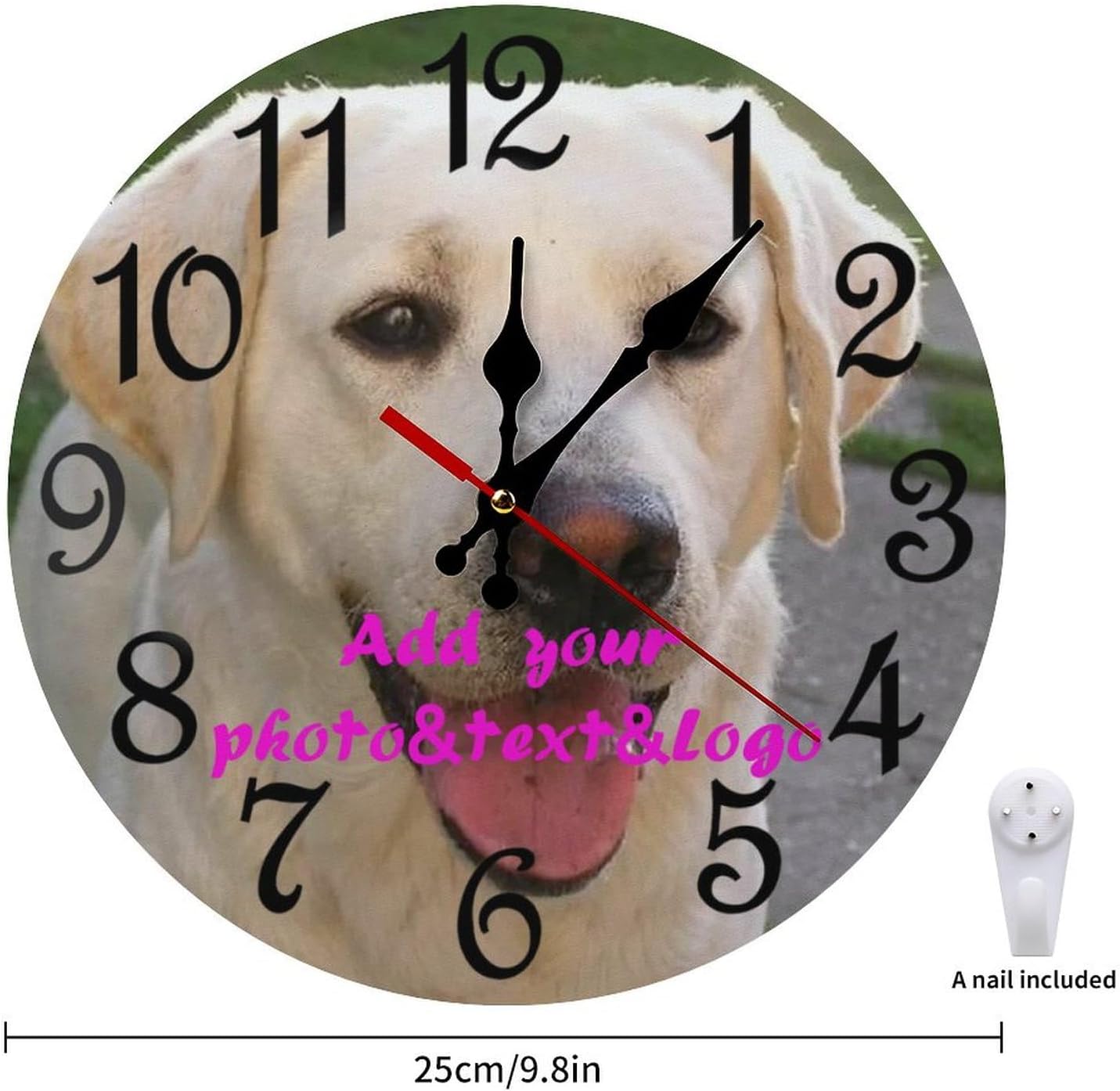 Custom Wall Clock,Personalized Wood Clock add Your Photo/Text,Customizable Silent Round Decoration for Kitchen Bathroom 12inch style2