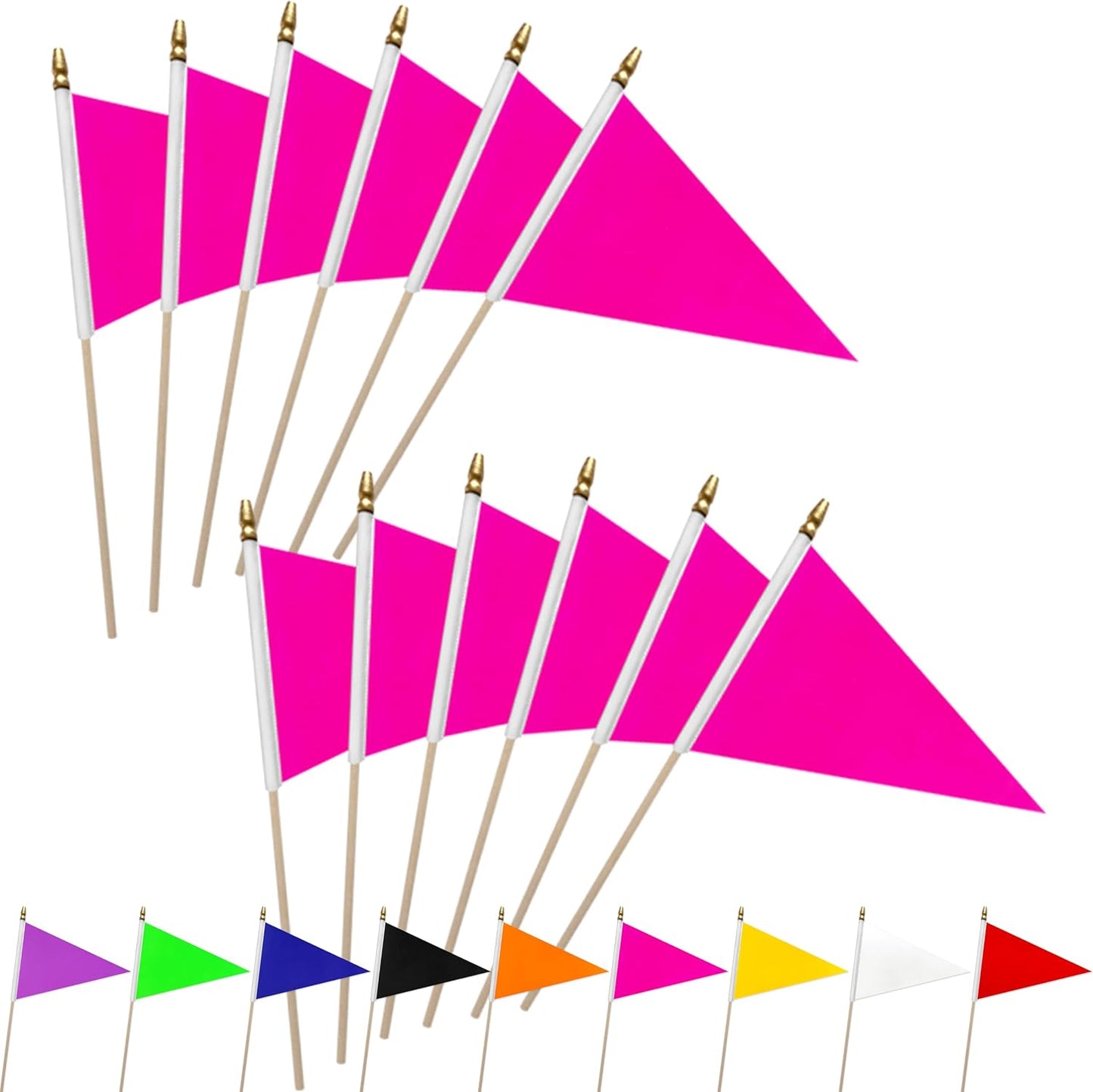 20 Pack Solid Color Pink Blank Pennant Flags on Wood Stick Small Mini Plain DIY Graffiti Flags,Decorations for Parades,Grand Opening,Kids Birthday,Sports Clubs,5x8 Inch