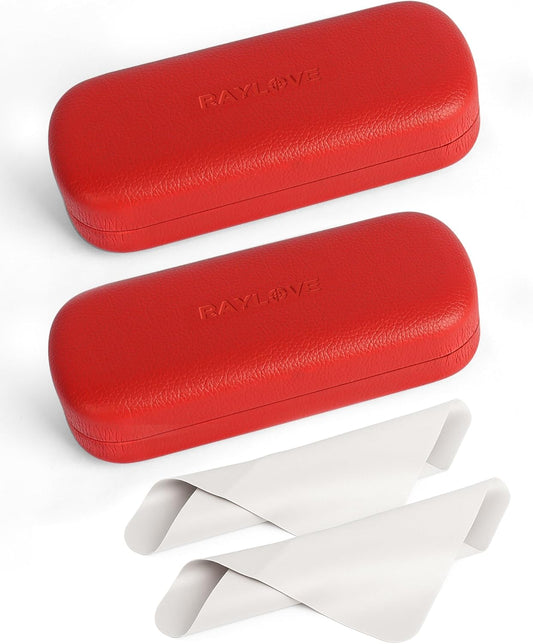 RayLove Glasses Case Hard Shell Eyeglass Case with Cleaning Cloth, PU Leather Protective Eye Glass Cases Fits Most Sunglasses
