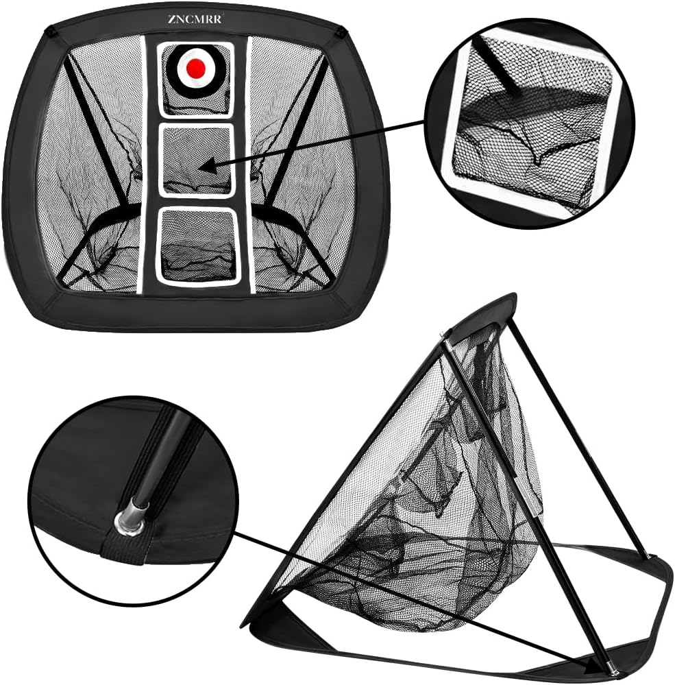 Pop Up Golf Chipping Net, Indoor/Outdoor Golfing Target Net Collapsible Portable Golf Hitting Net with 15 Training Balls and 2 Hitting Mats for Backyard Driving and Swing