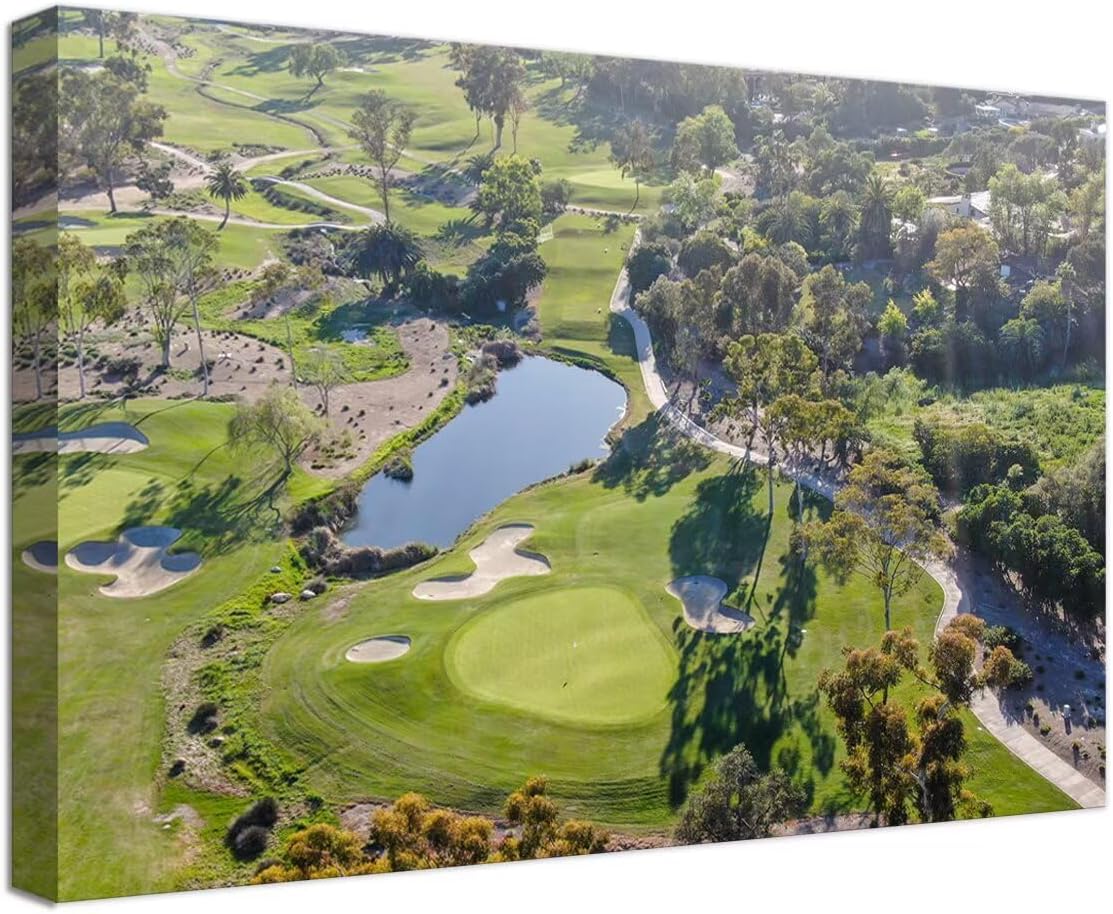 San Diego California Golf Course Wall Art for Living Room Bedroom Bathroom Home Decorations San Diego Golf Course Picture Poster Framed Artwork Canvas Prints Ready to Hang(18''H x 24''W)