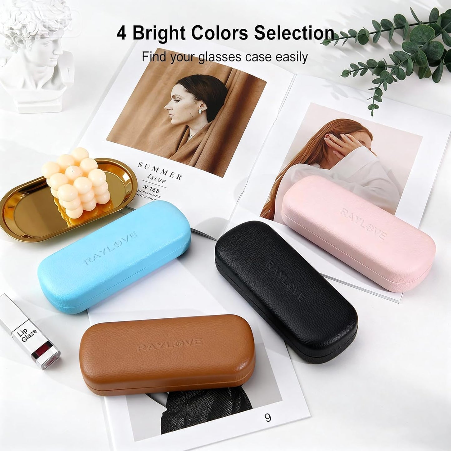 RayLove Glasses Case Hard Shell Eyeglass Case with Cleaning Cloth, PU Leather Protective Eye Glass Cases Fits Most Sunglasses