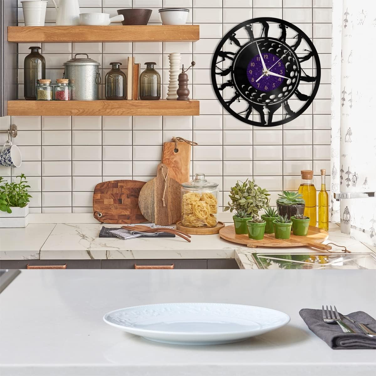 Generic Golf 2 Decoration Vinyl Wall Clock, Vinyl Record Clock Wall Art Silent & Non-Ticking(12 inchs P), without LED, Purple