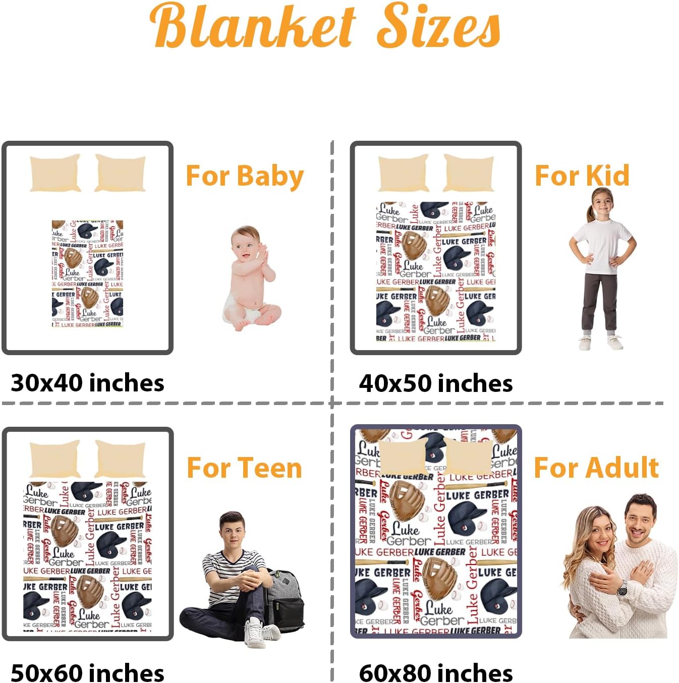 Custom Name Baseball Blanket - Personalized Names Soft Plush Flannel Throw Blankets for Baby Kids Teen Boys Girls Holidays Birthdays Gifts Color02