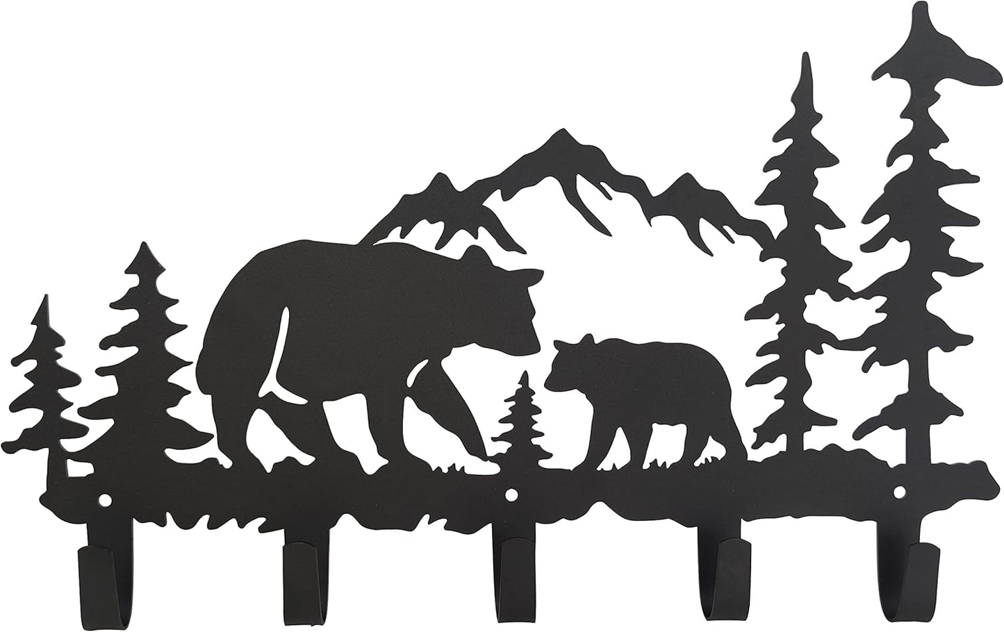 Metal Bear Coat Hooks Wall Art Decor-Bear Hangers and Key Holder-Animal Theme Hooks Sweet Home Decor for Storage, Living Room, Hallway, Office (Black)