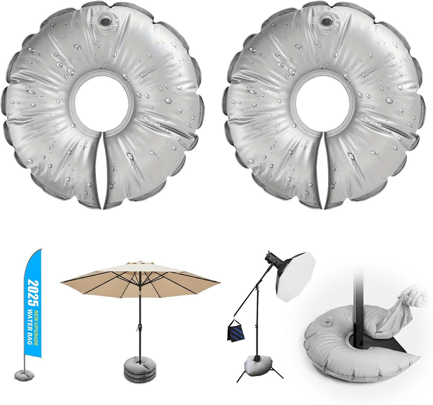 2 Pack 18" Water Bags for Feather Flag Base, Upgraded Thickened PVC Material, Openable Water Weight Bag for Feather Flag Stand Beach Umbrella and Photography Stand, 20 lbs Each