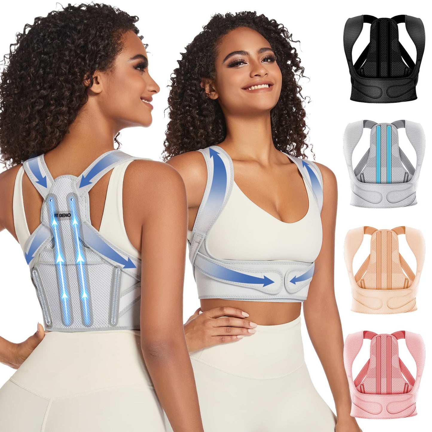 Fit Geno Posture Corrector for Women & Men: Adjustable Lightweight Upper Back Brace for Neck Shoulder & Upper Back Pain Relief - Improve Posture Correct Hunchback Slouching Invisible Under Clothes (M/L Under Bust 35" - 47")