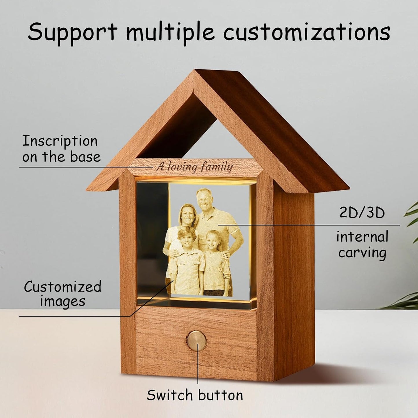 Custom 3D Crystal Photo Night Light – Personalized Glass Photo Ball with Customized 3D Picture Engraving, LED Light Wood Base, Unique Custom Gifts for Family, Pets, Birthday，Valentine's Day (Style 4)