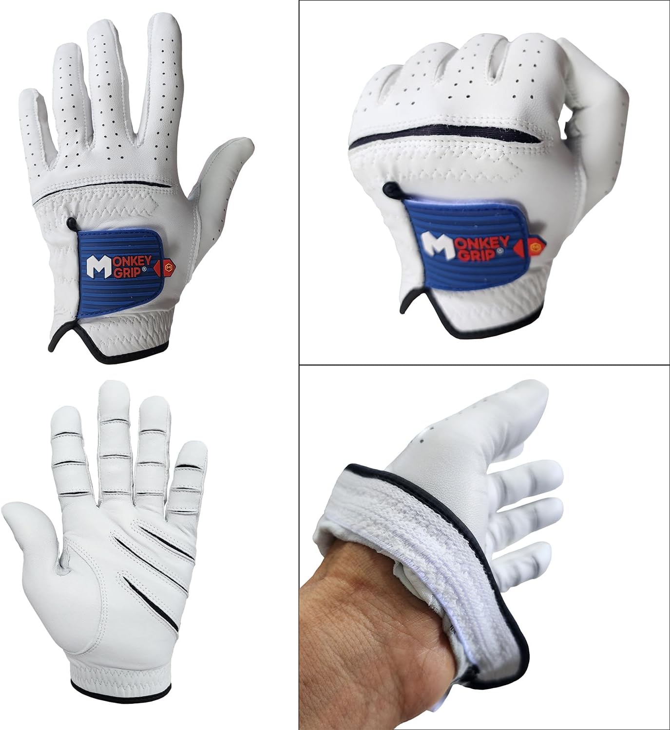 MONKEY GRIP 3D Golf Glove Premium Cabretta Leather Power Good Grip Soft Fit Easy Grip Line Non Slip No Slice Long Distance All Weather Rain Grip