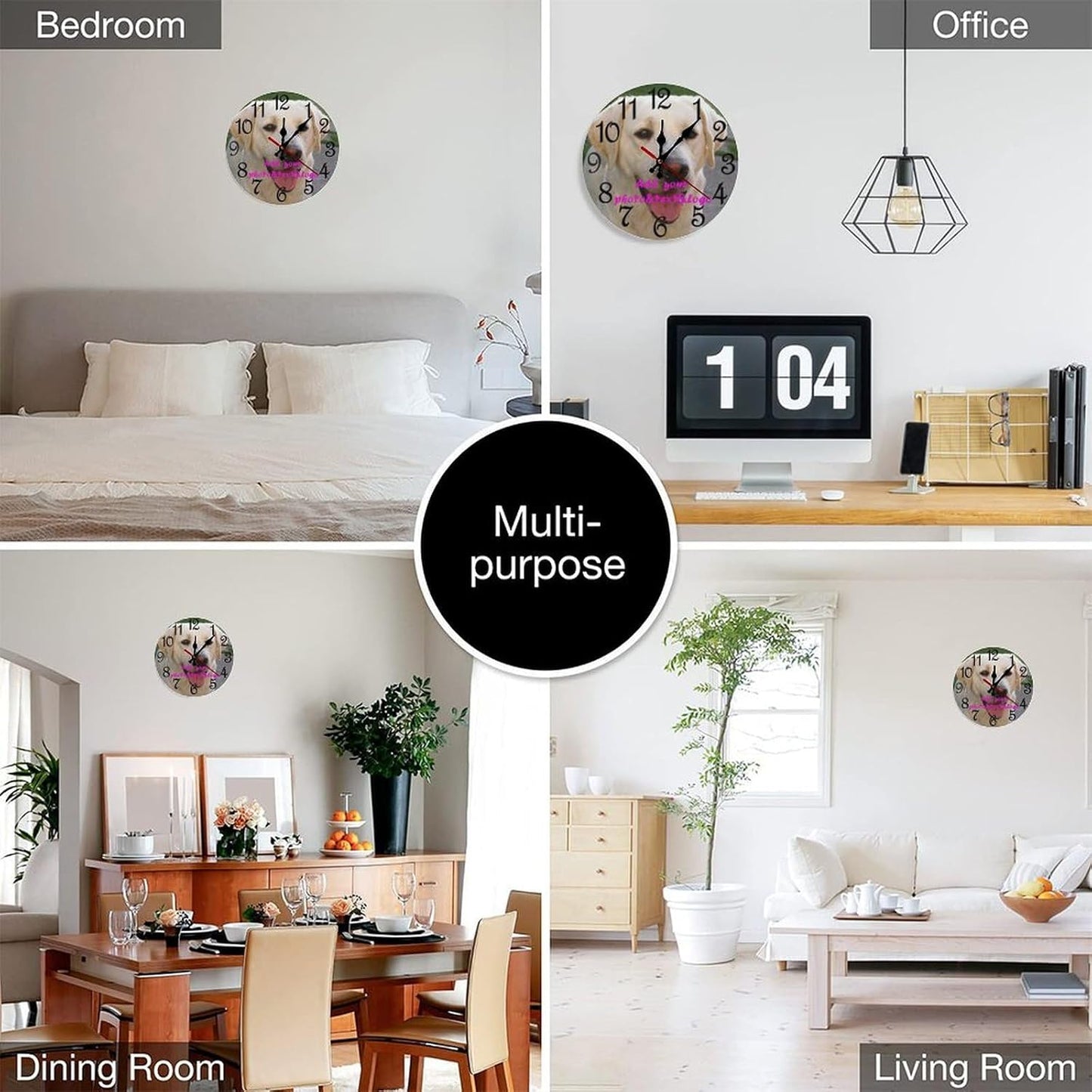 Custom Wall Clock,Personalized Wood Clock add Your Photo/Text,Customizable Silent Round Decoration for Kitchen Bathroom 12inch style2