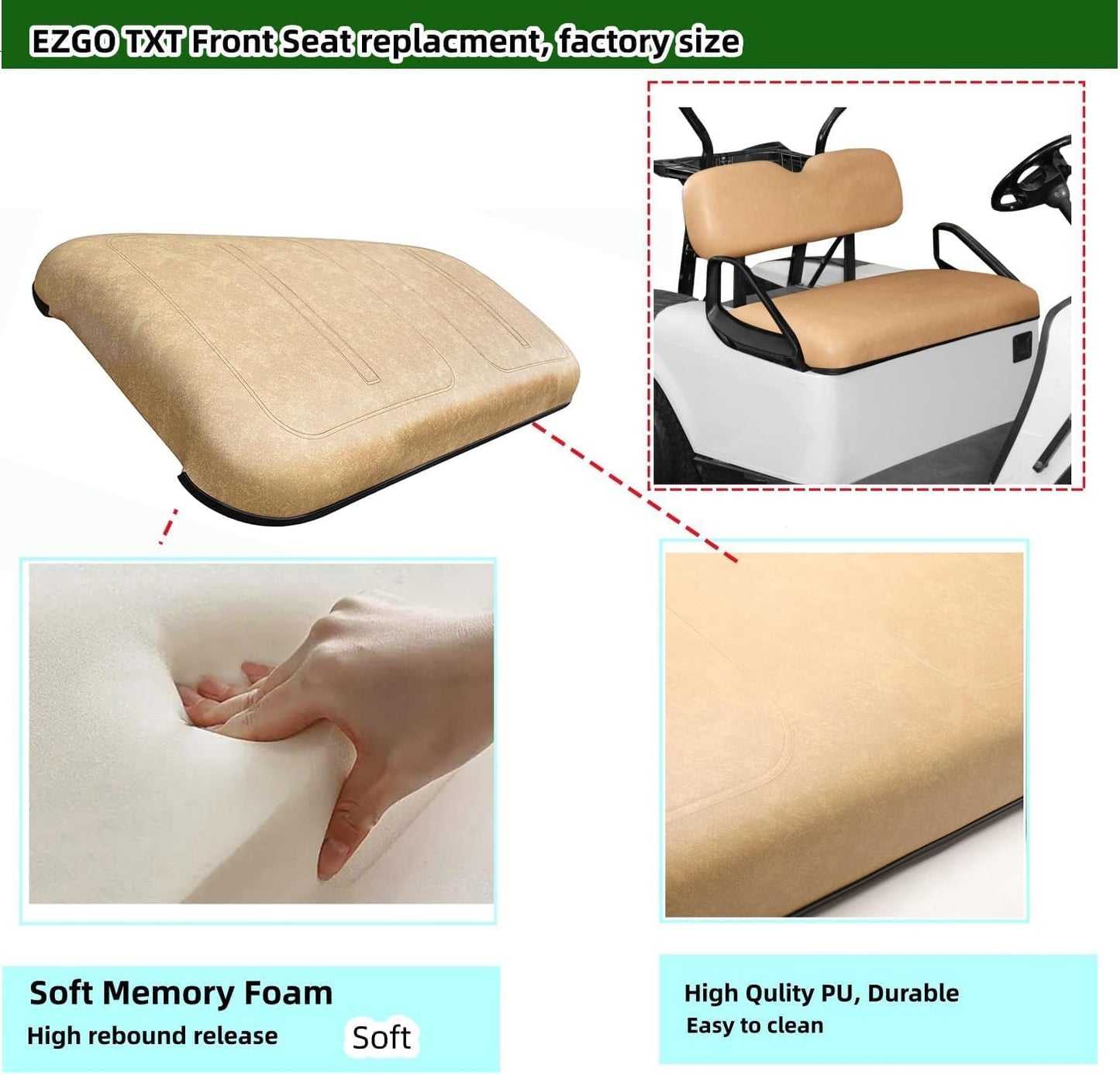 Dr.Acces Golf Cart Seats Front Seat Bottom & Seat Back Assembly for EZGO TXT/Medalist 1994-2013 Models, Replaces OEM # 71751-G04, factory size (Seat Bottom Tan)