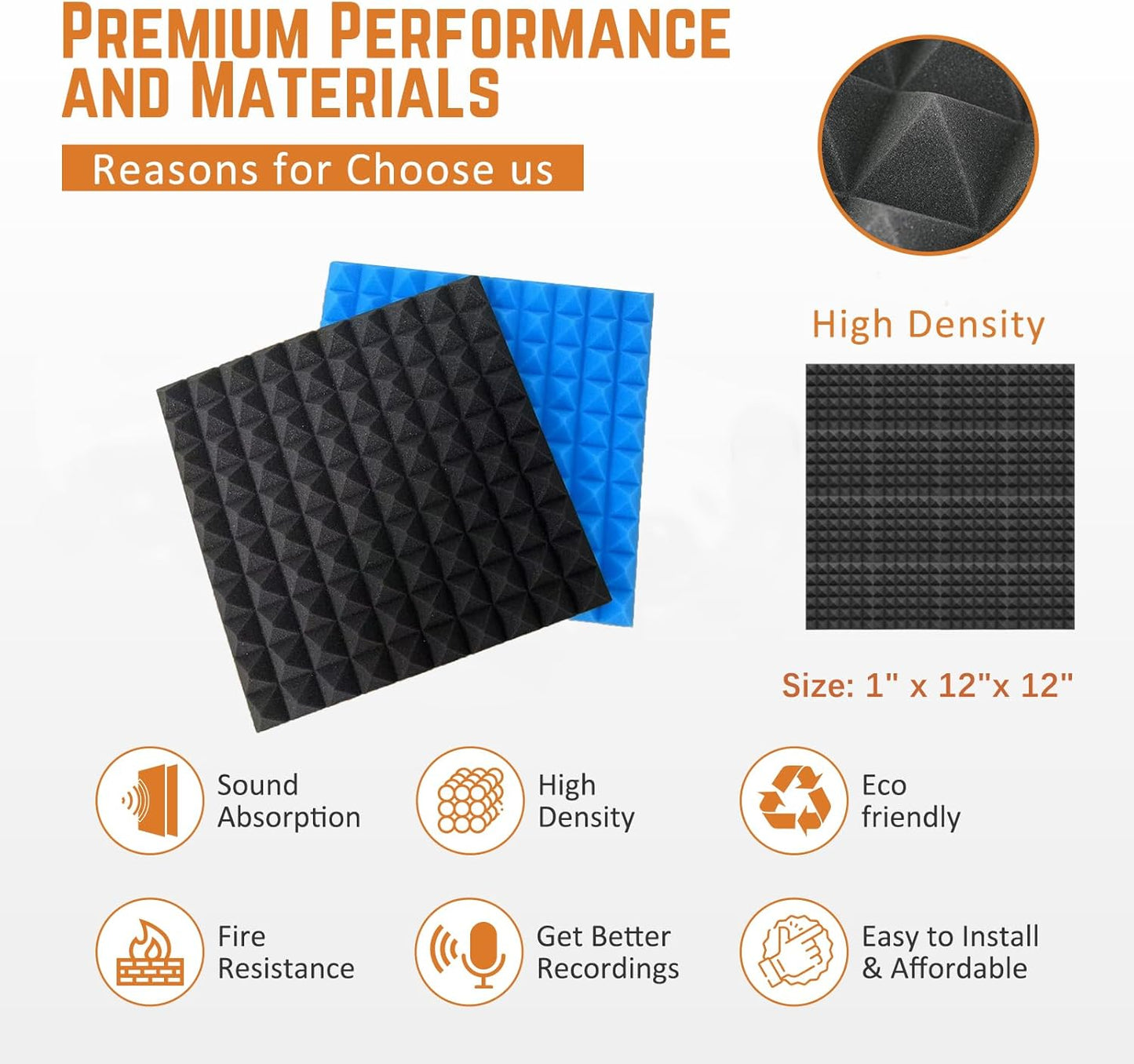Acoustic Panels Sound Absorbing 12Pack for High-Density Pyramid Soundproof Acoustic Foam 1"×12"×12" Sound Proof Panels for Walls for Noise Reducing Canceling (12 Pack-1inch Pyramid) Blue
