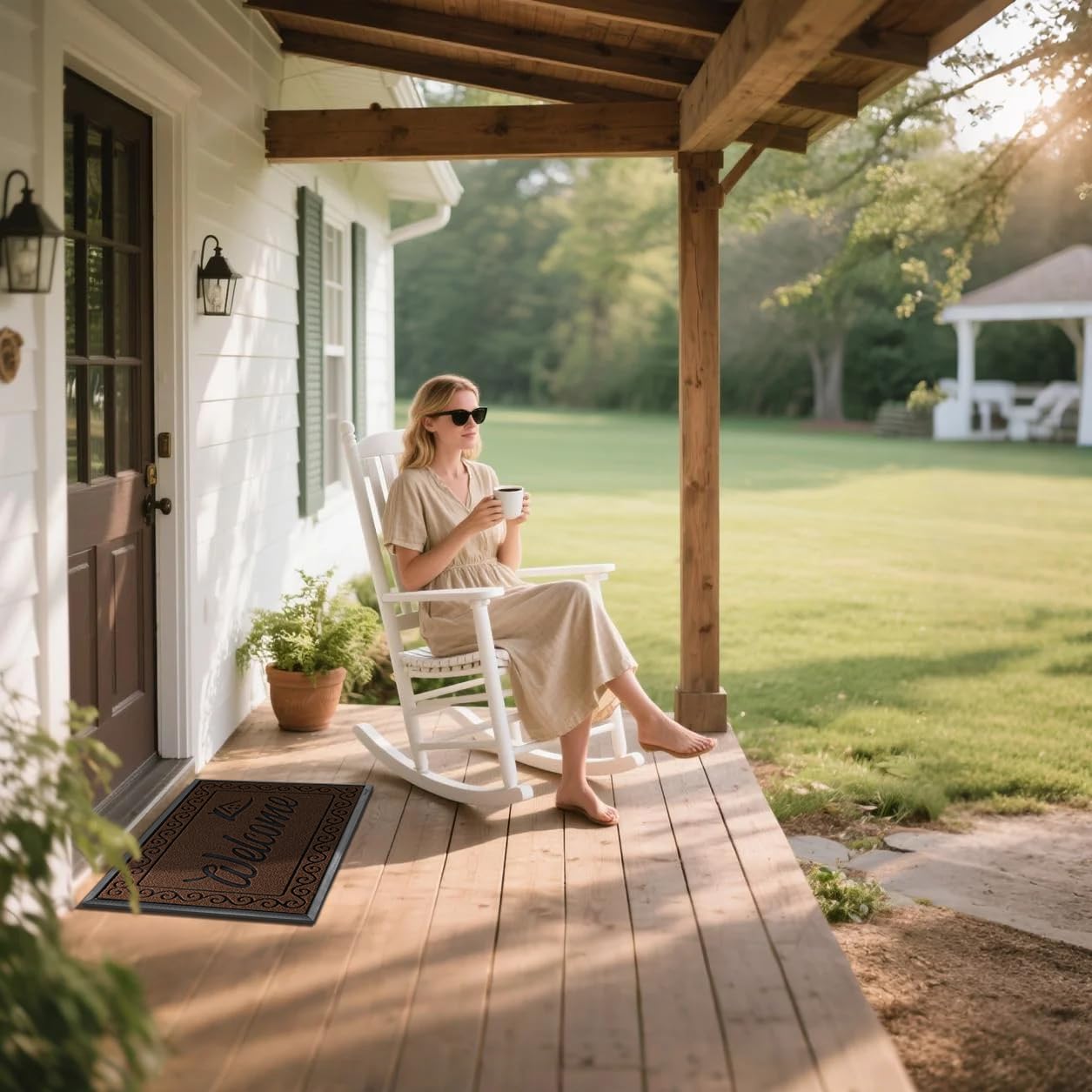 Yimobra Welcome Mat, Heavy Duty Sturdy Door Mats for Home Entrance Outdoor Indoor, Front Doormat for Outside Patio Floor Entry Porch Garage Office, Waterproof, Low Profile, 29.5x17, Coffee