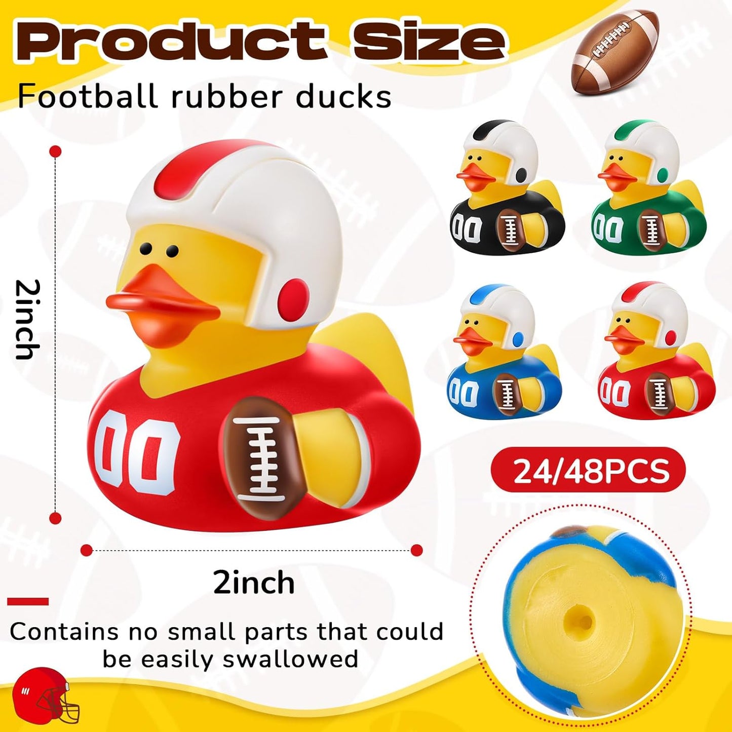 Deekin Rubber Duck 2 Inch Bulk Sport Party Favors for Team Events Game Day Decorations Birthday Party Decorations Club Player Gift(24 Pcs,Football Player)