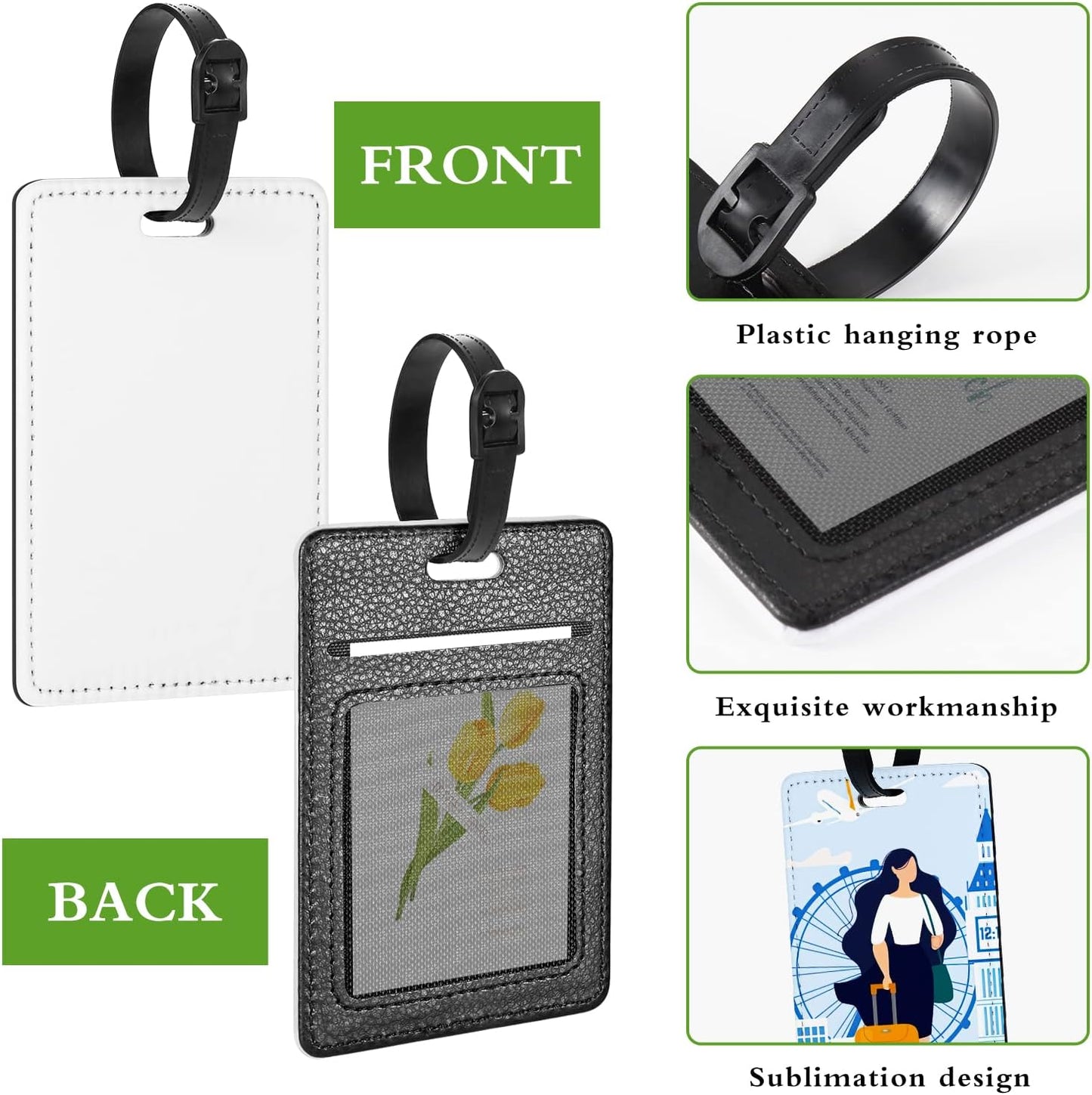 Personalized Leather Luggage Tags for Suitcase, Custom Golf Bag Tag Travel Labels Name Identifiers with Strap for Women Men Customized Your Own Text Photo Logo