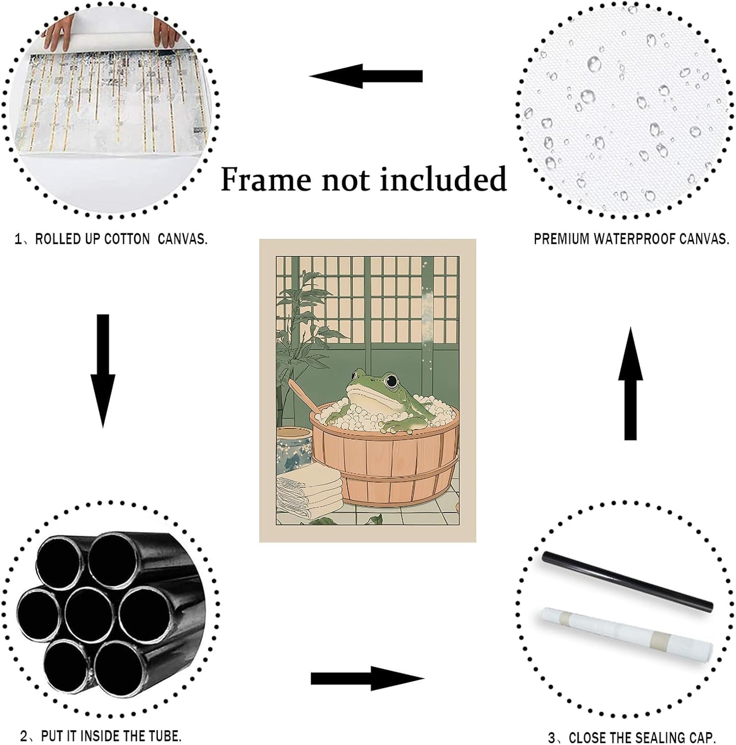 Funny Bathroom Wall Art Japanese Aesthetic Frog in a Bathtub Posters Cute Animal Canvas Prints Vintage Neutral Minimalist Wall Decor for Apartment Dorm 12x16in Unframed
