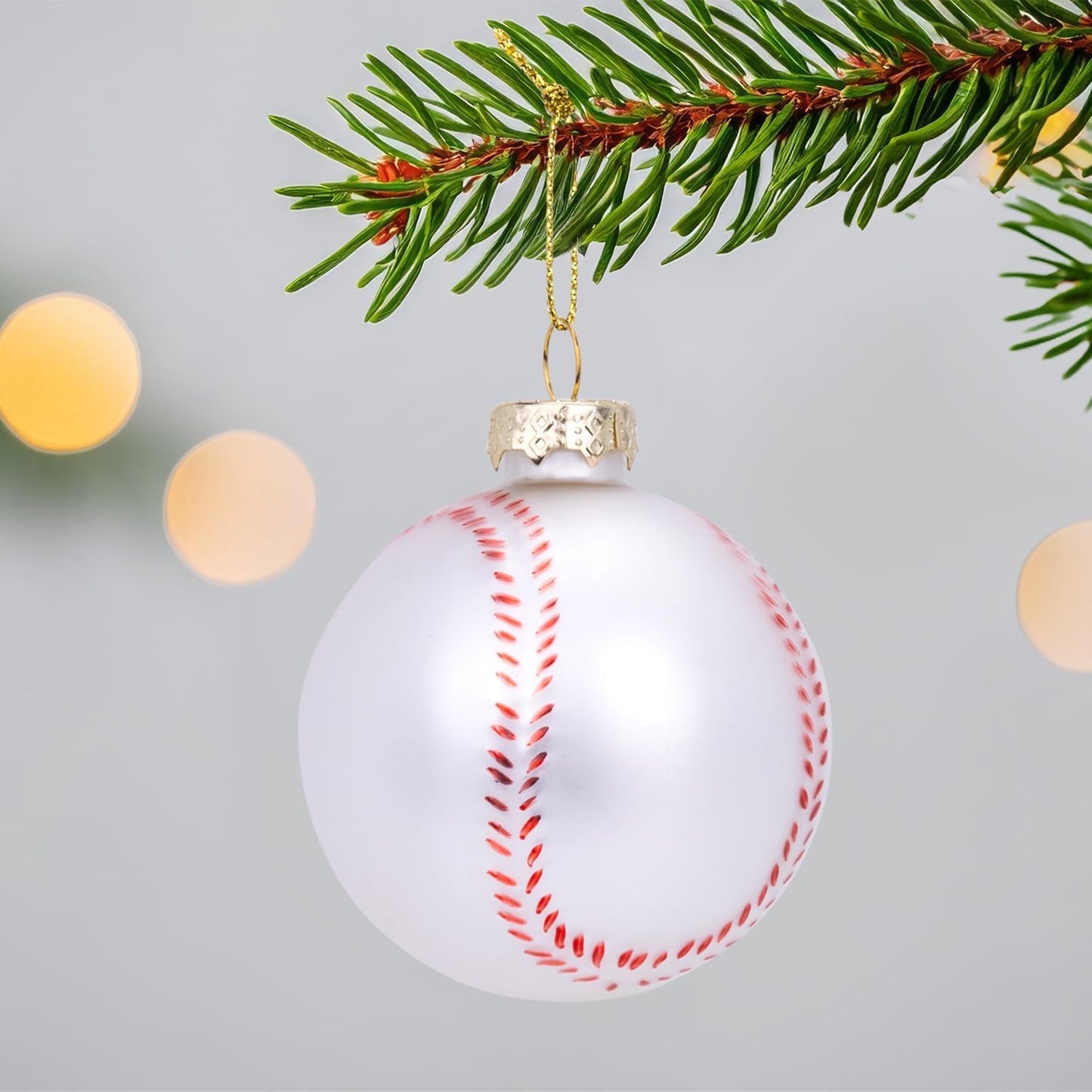 2.36” Christmas Baseball Glass Blown Ornament, 2025 Hand-Painted Sports Ball Decoration for Xmas Tree Holiday Decor Gifts