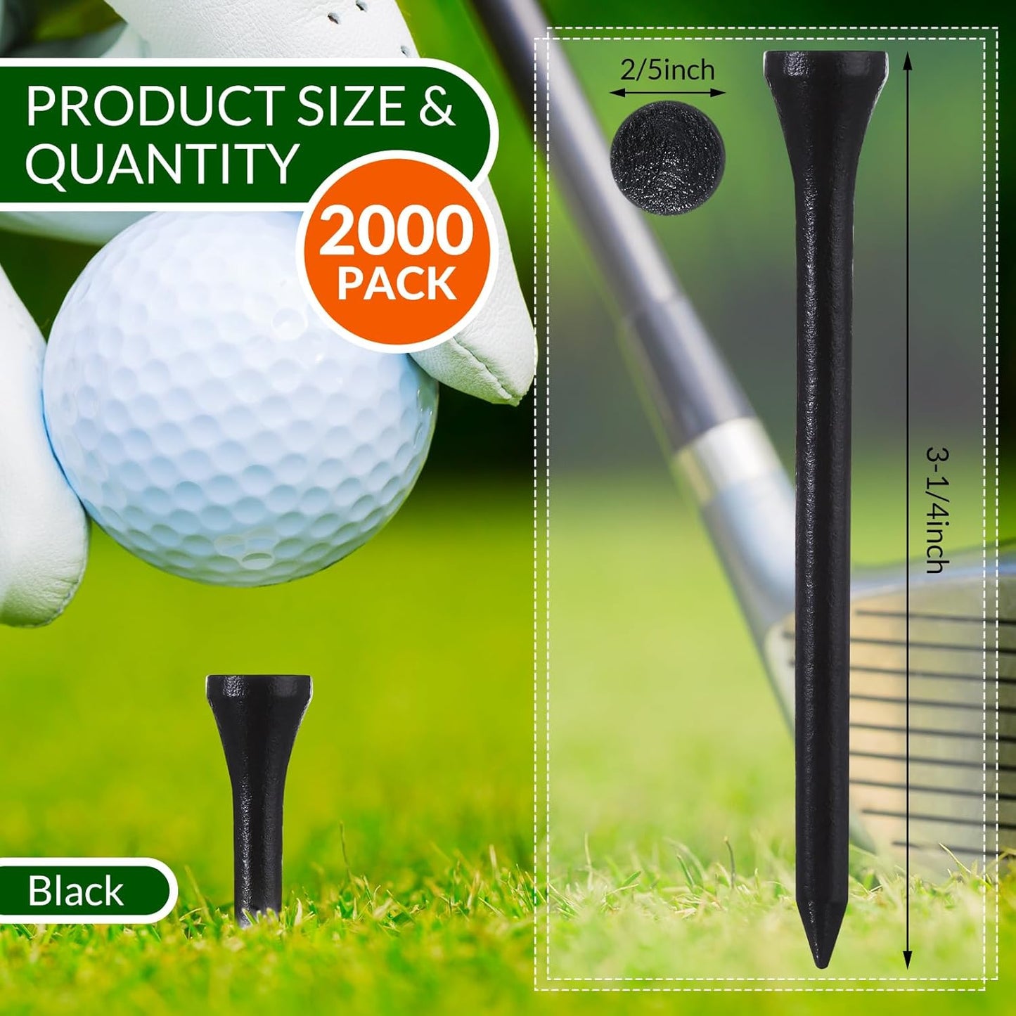 Mudder 2000 Pcs Bamboo Golf Tees Bulk Professional Golf Tees Reduce Friction Side Spin for Club Men Women Kids Accessories