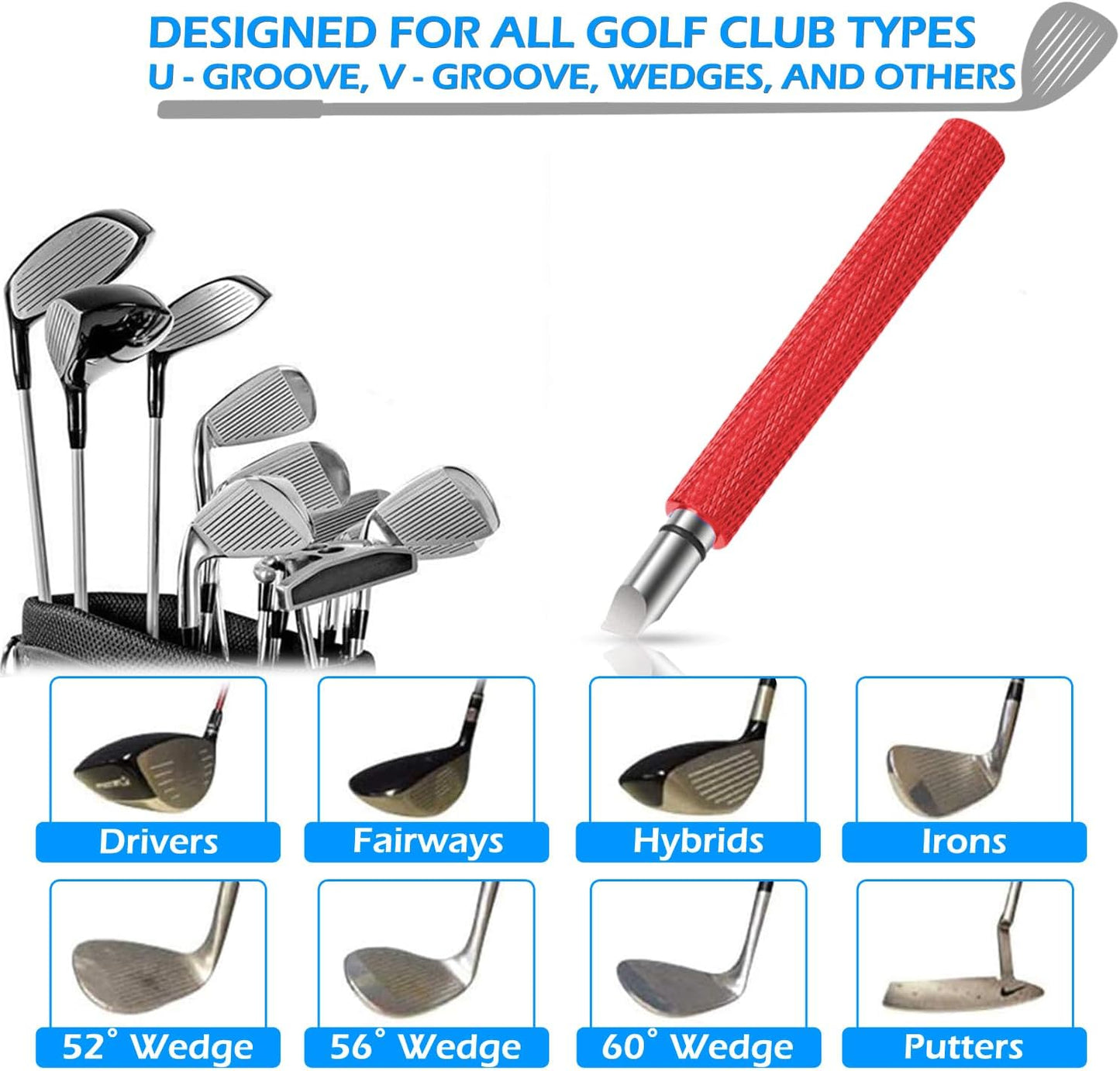 Golf Club Grove Sharpener,Golf Club Grove Cleaner, Re-Grooving and Cleaning Tool for Wedges and Irons, Optimal Backspin on Golf Ball for Precision Shots 5 Colors to Choose from