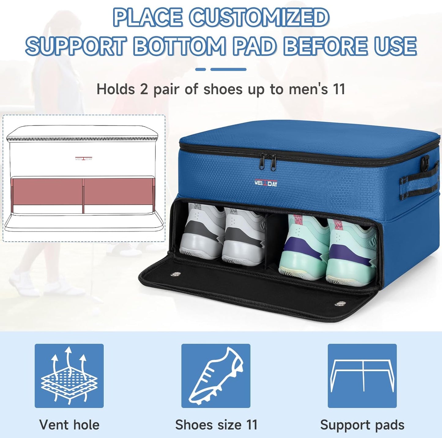 ANILD Golf Trunk Organizer, 2 Layer Golf Storage Case with Separate Ventilated Compartment for 2 Pair Shoes, for Balls, Tees, Clothes, Gloves, Accessories, Golfer Gifts
