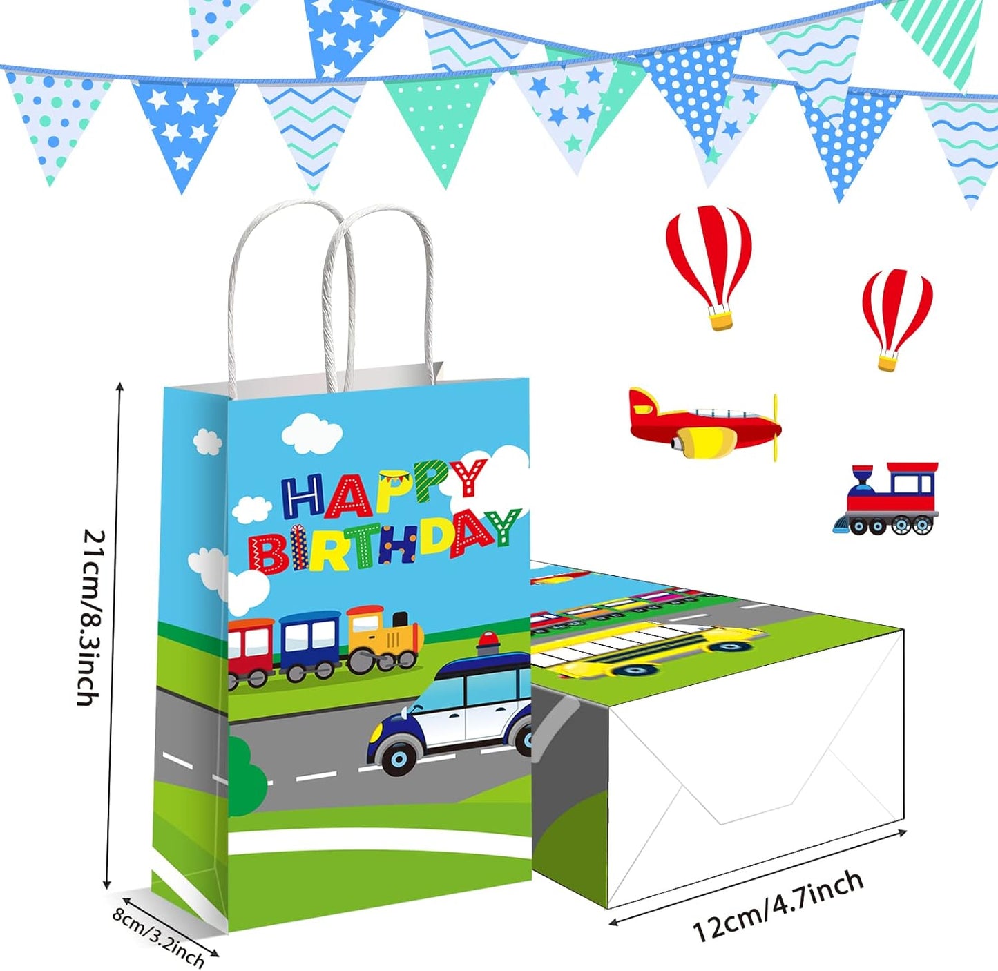 gisgfim 12pcs Transportation Party Favor Gift Bags Transportation Theme Party Treat Paper Candy Goodie Bag with Handle for Transportation Car Birthday Party Supplies Baby Shower Decoration Favors