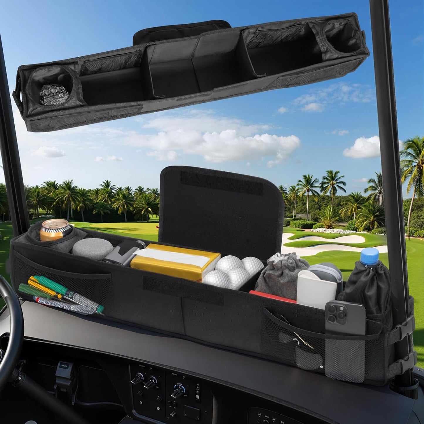 Golf Cart Storage Tray,Golf Cart Storage Basket,Golf Cart Overhead Organizer Bag Golf Cart Ceiling Storage Bag Universal Fit for Club Car Precedent,Tempo, Onward