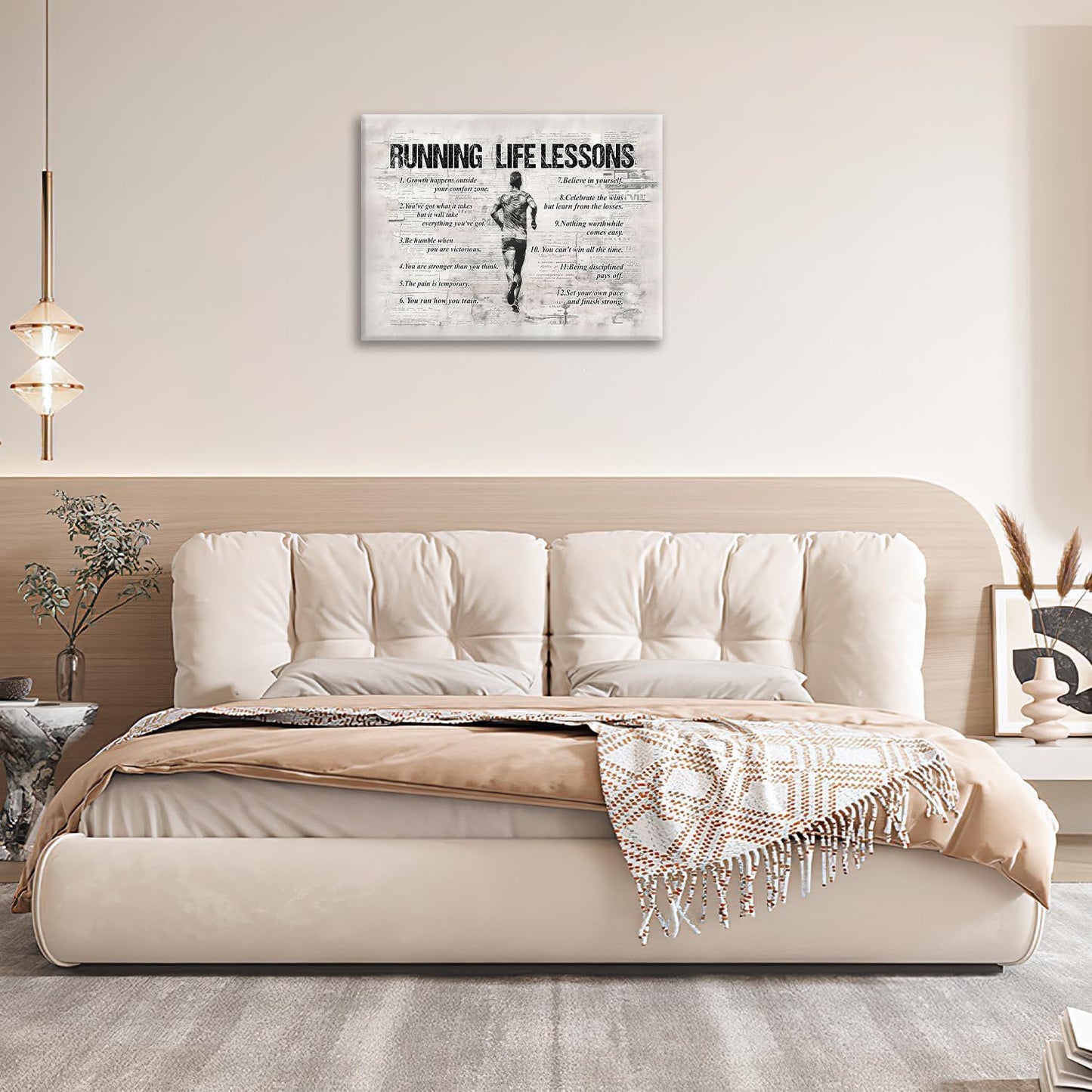 Running Life Lessons Wall Art Running Sports Wall Decor Running Sign Retro Poster Boy Men Motivational Decorations Canvas Print Painting Artwork for Bedroom Bathroom Living Room Gym 16"x12"