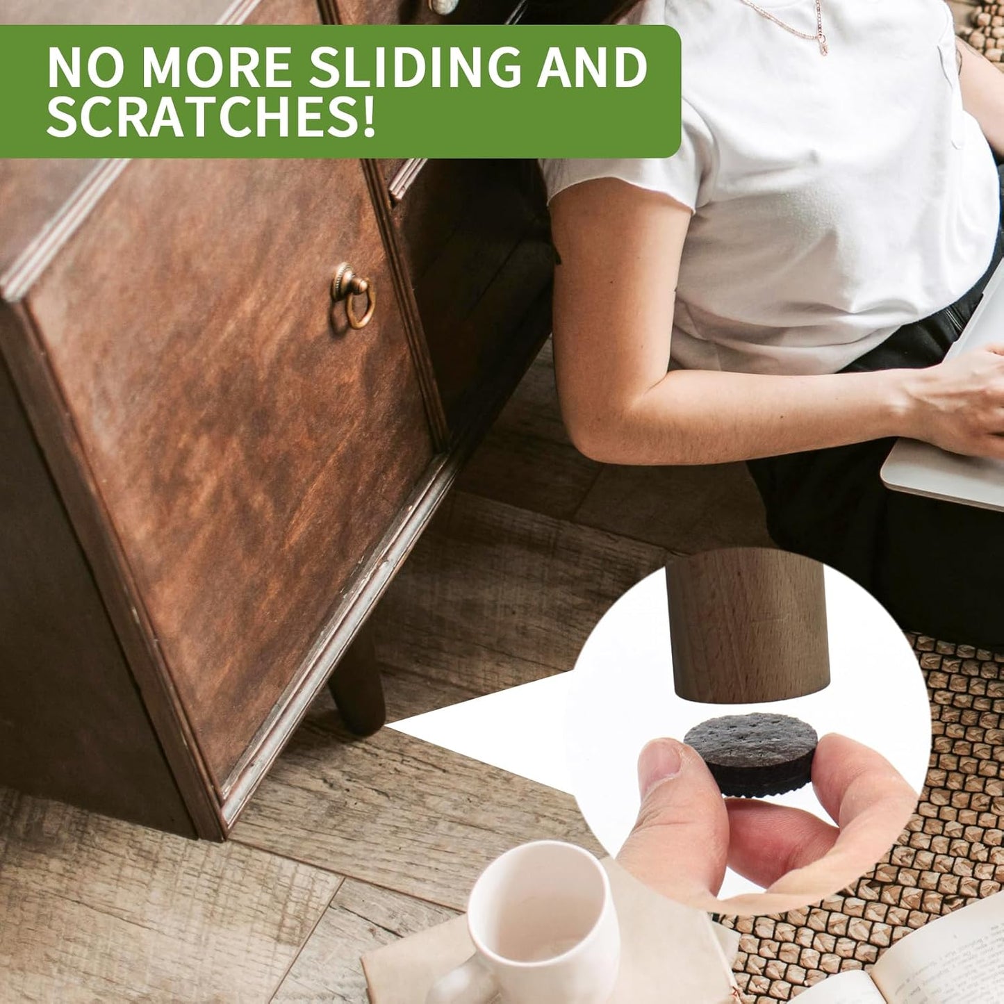 Non Slip Furniture Pads 48 PCS - 32 pcs 1” Round + 16 pcs 2" Square - Anti Slip Furniture Pads - Self Adhesive Rubber Feet Furniture Feet - Chair Leg Floor Protectors