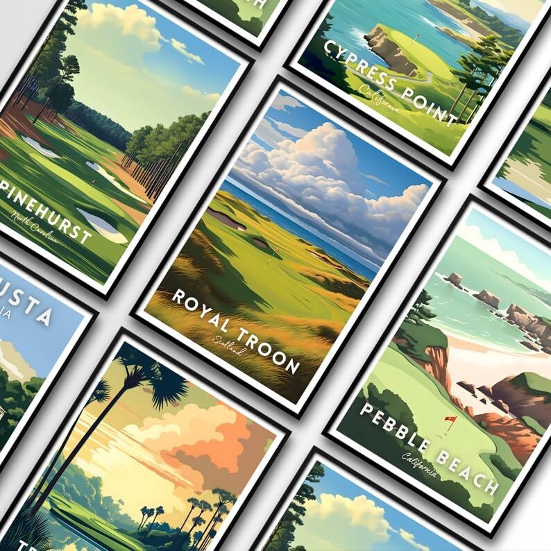 Nationcog Royal Troon Golf Poster, Vintage Scotland Travel Wall Art Print, Retro Golf Links Artwork, Classic Sports Decor Gift for Enthusiasts (Unframed) (12x18)