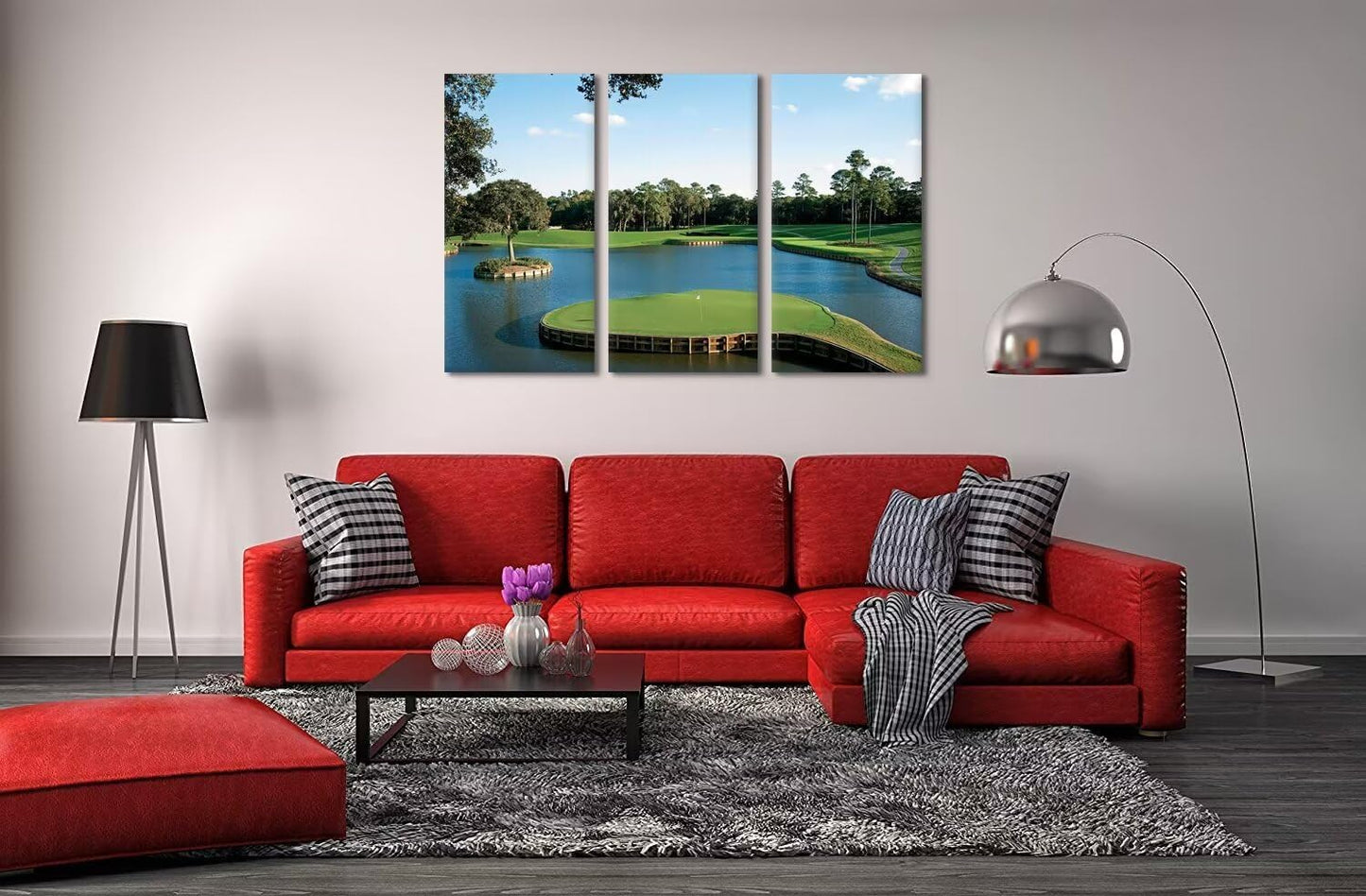 USA Florida Golf Course Canvas Wall Art for Office TPC Sawgrass Golf Course Pictures Posters Wall Decor for Living Room Bedroom Bathroom Home Decorations Framed Ready to Hang(14''W x 28''H x3)