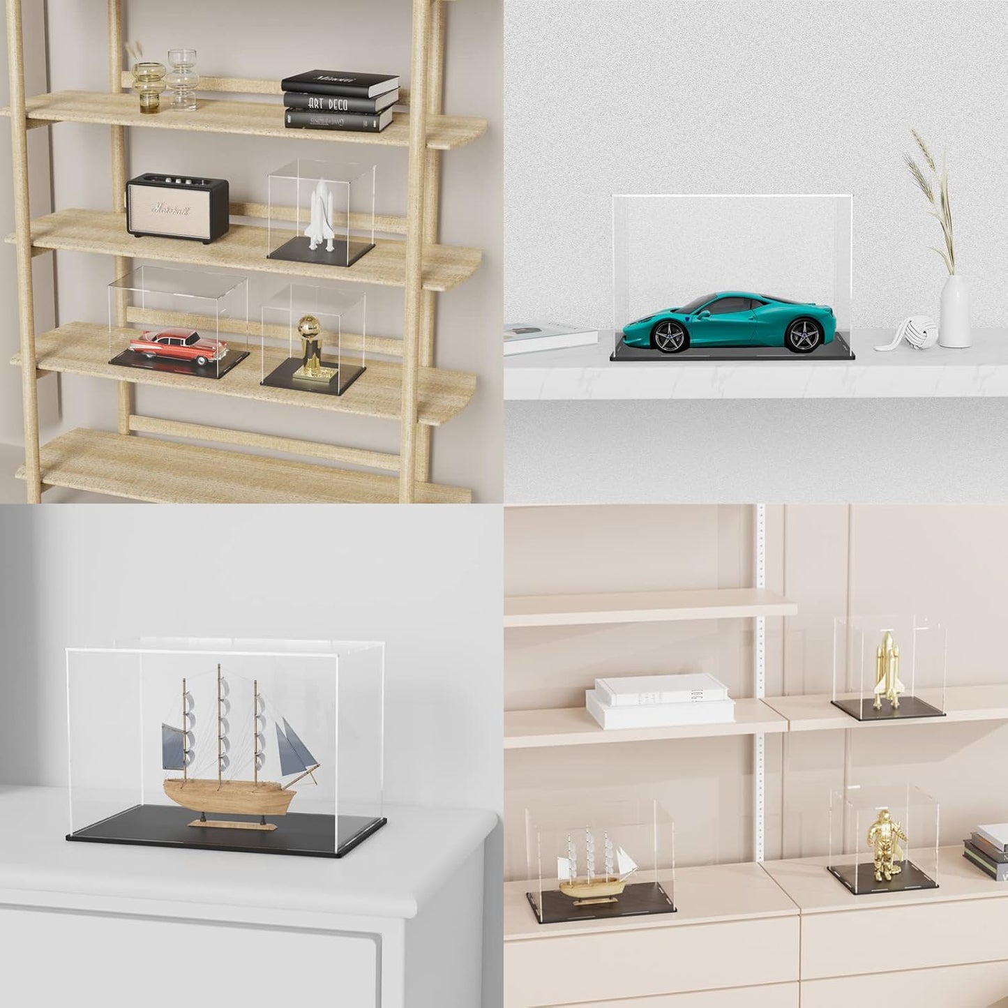Acrylic Display Case with Lid, Rectangle Clean Acrylic Box with Matte Black Stand for 1:18 Diecast Model Cars (13x6.7x6.3 inch)