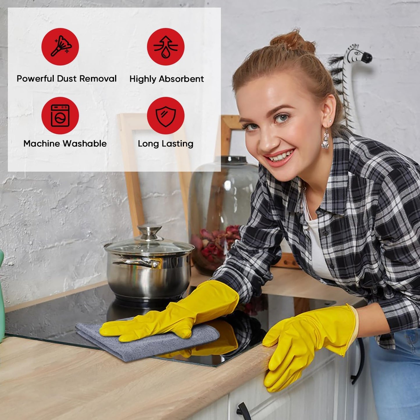 AIDEA Microfiber Cleaning Cloth 12 Pack, Microfiber Towels for Cars, Soft & Absorbent Cleaning Rags, Premium Lint Free Shop Towels for House, Kitchen, Car, 12inx16in, Grey